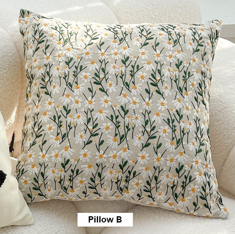Farmhouse Style Embroidered Floral Cotton Pillow Covers - Decorative Throw Pillows for Couch, Sofa & Bedroom - Spring Home Decor Accent Pillows for Living Room, Bedroom & Farmhouse Decor