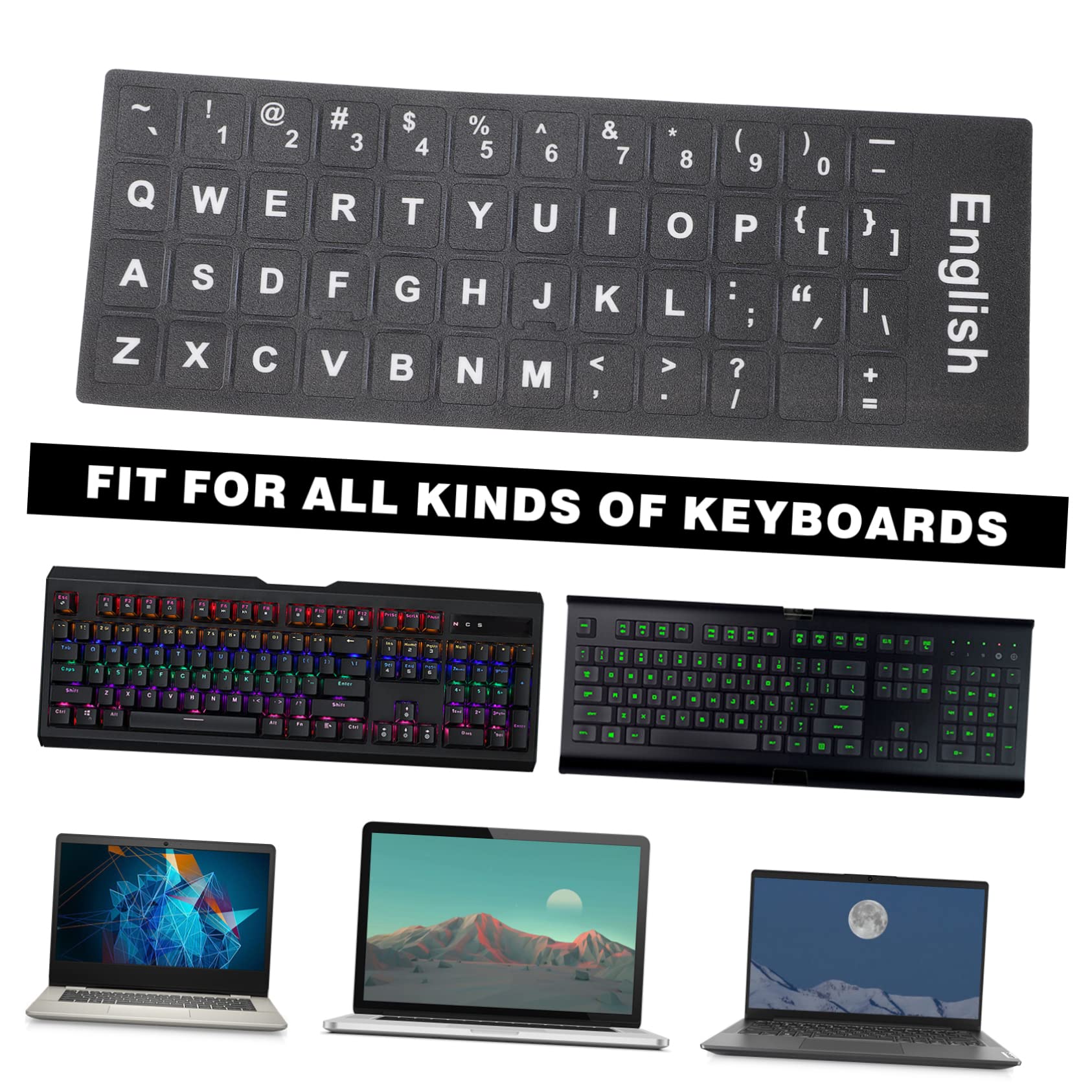 Lurrose 10-PC Keyboard Stickers - English Alphabet Labels for Laptop & PC - Easy Typing & Learning