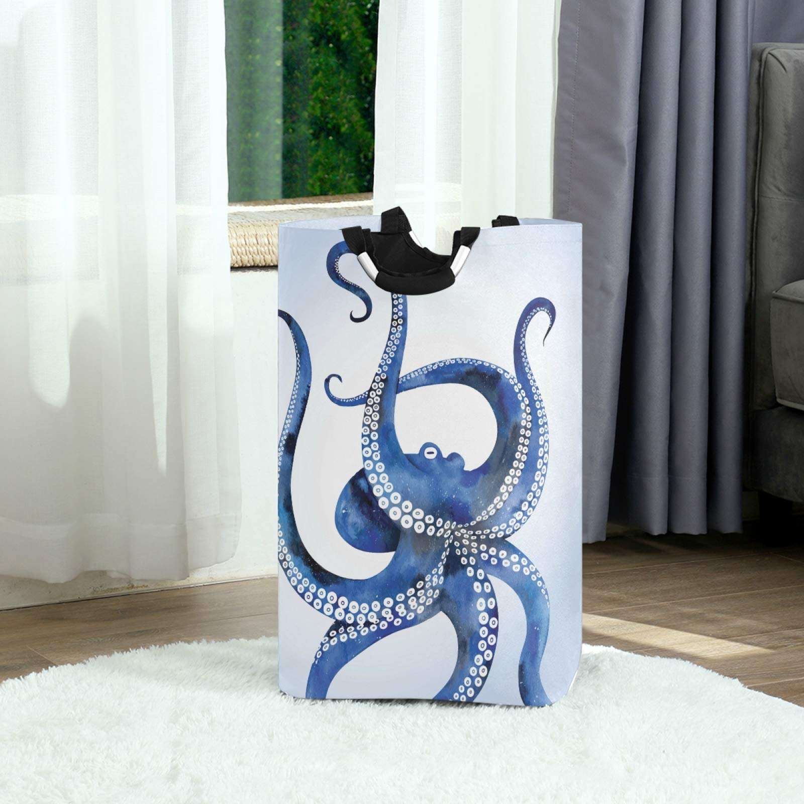 Large Collapsible Octopus Laundry Hamper Basket with Handles - Sea Animal Toy Storage Bin for Bathroom, Bedroom, Nursery & Kids Room | Perfect for Laundry Organization, Toy Storage & Kids Room Decor