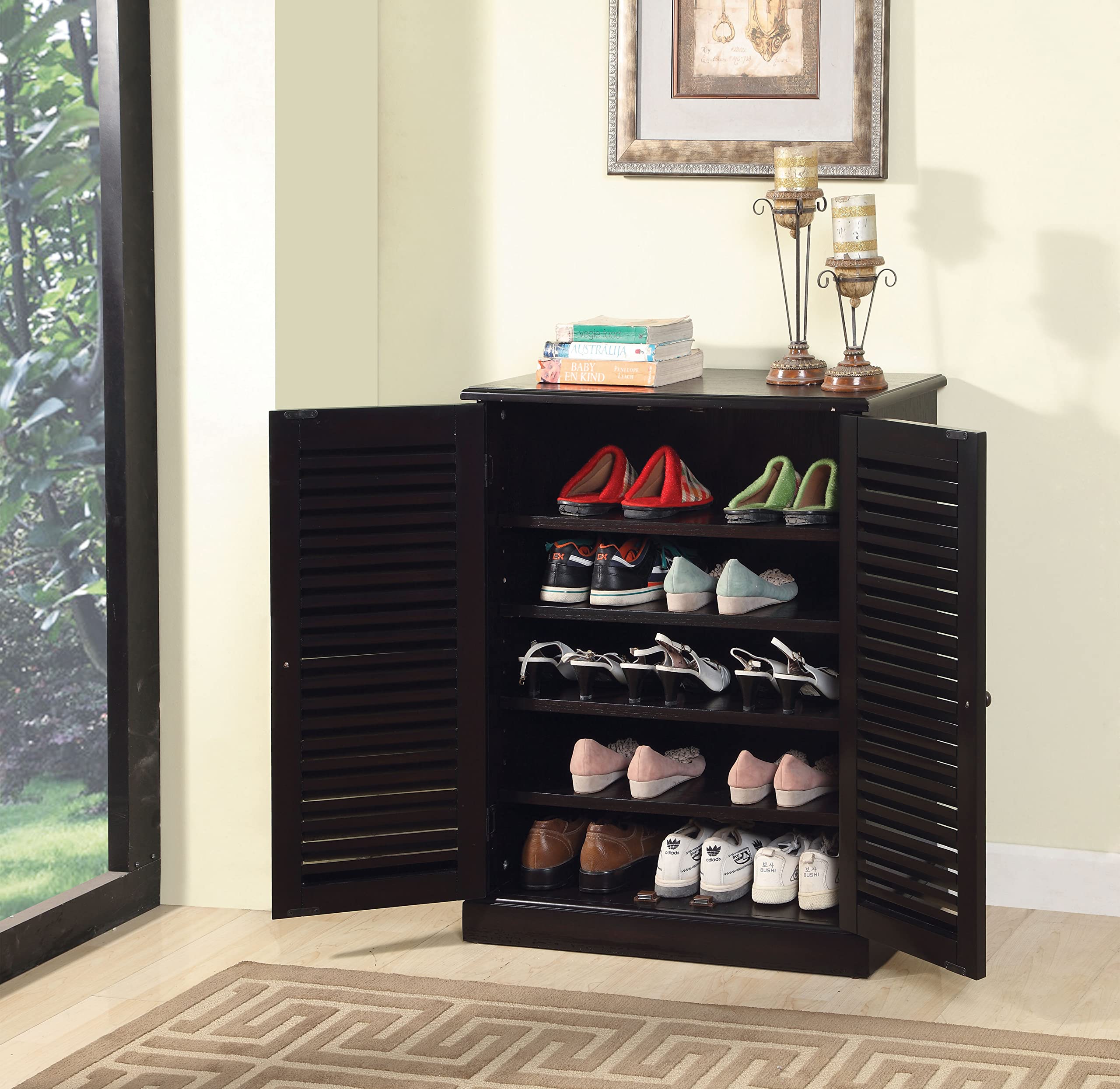 Furniture of America 5-Shelf Enclosed Shoe Cabinet - Espresso Finish | Space-Saving Shoe Storage Organizer for Entryway, Closet & Bedroom