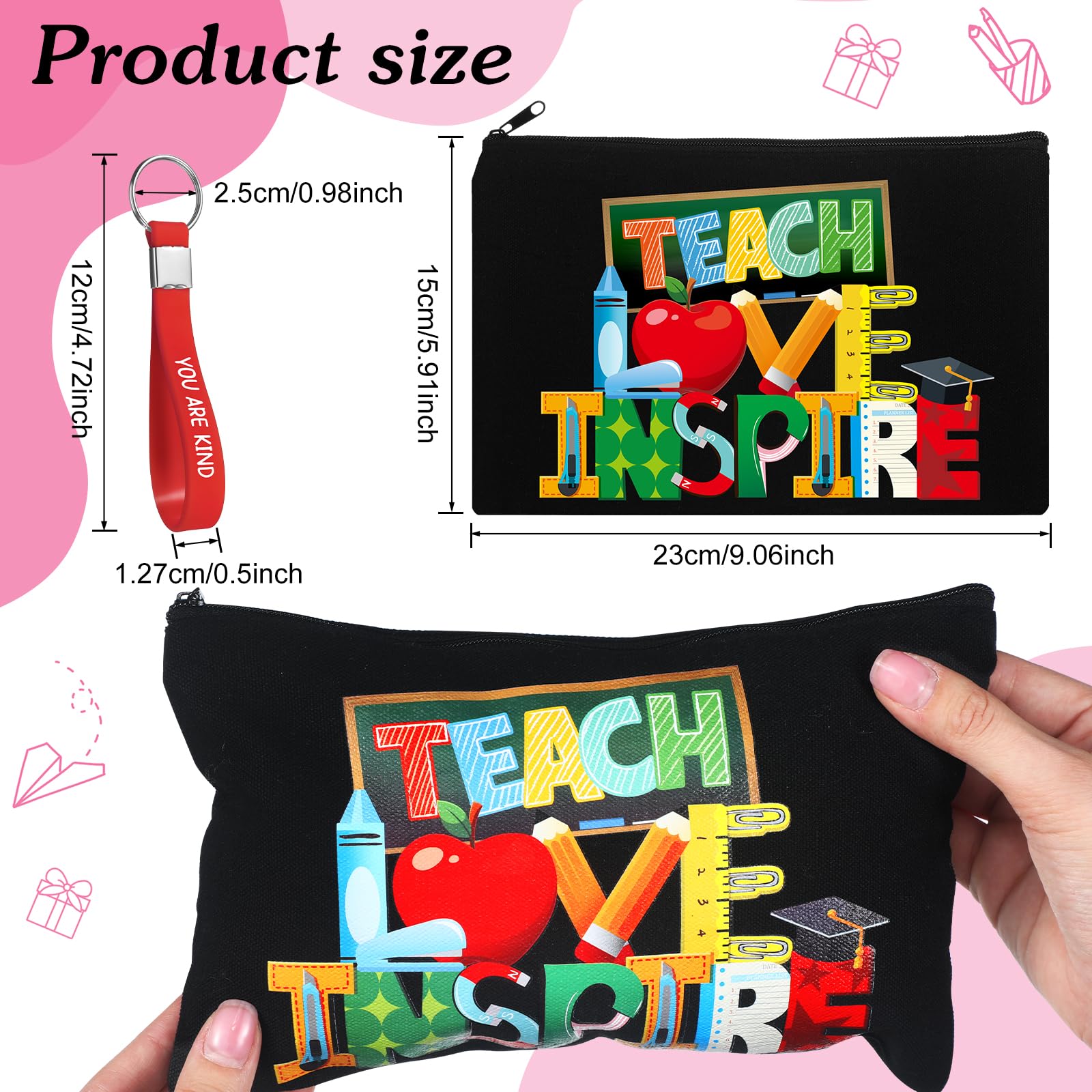 56 Pcs Teacher Appreciation Gift Set - 28 Inspirational Flax Cosmetic Bags & 28 Motivational Quote Keychains - Perfect for Teacher's Day, Graduation, Back to School - Bulk Thank You Gifts for Women Educators (Black) - Ideal for Classroom Rewards, Staff Recognition & Student Appreciation Events