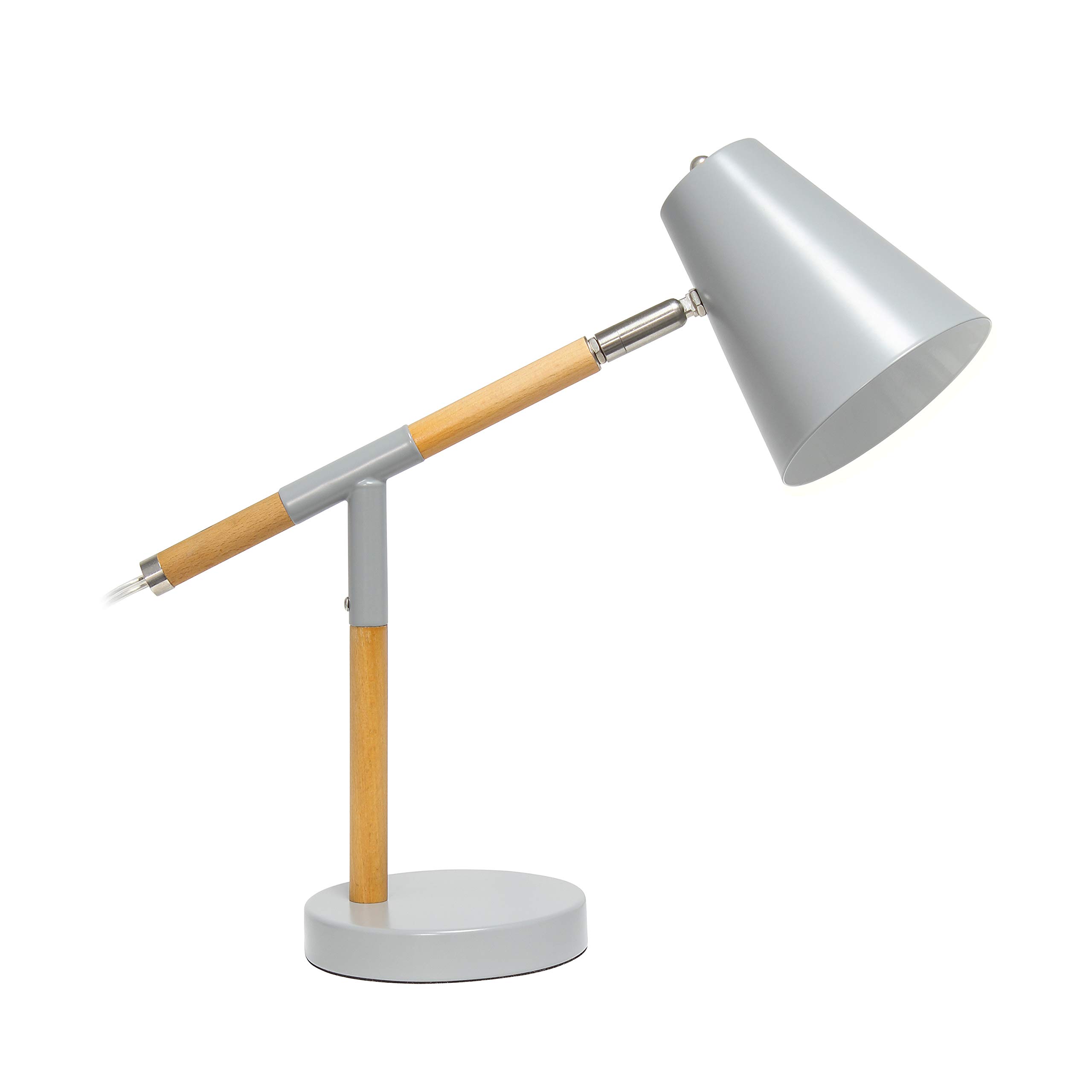Simple Designs LD1059-GRY Gray Matte & Wooden Pivot Desk Lamp - Adjustable LED Task Light for Home Office, Study, Reading & Nightstand Use
