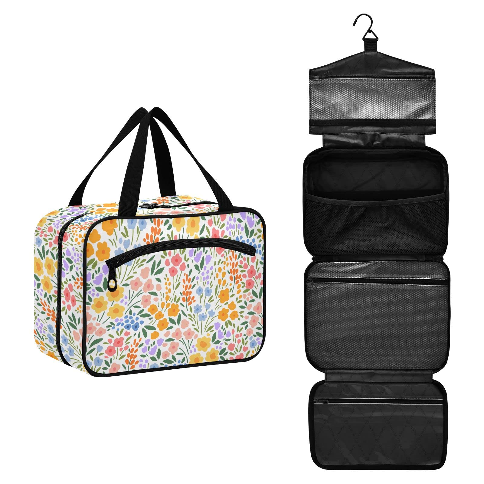 CHIFIGNO Hanging Travel Toiletry Bag for Women & Men - Large Floral Cosmetic Organizer with Hooks | Perfect for Bathroom, Gym, Camping & Vacation Trips