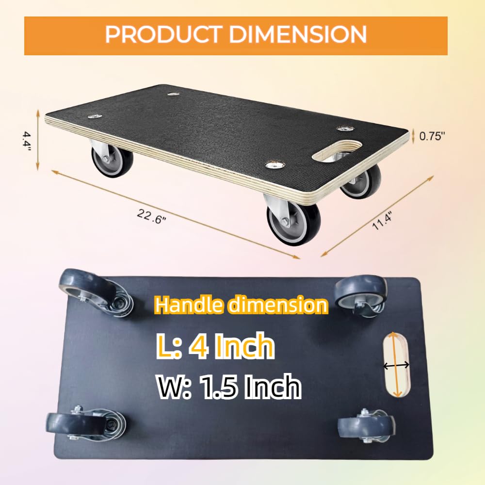 Heavy Duty 4-Wheel Furniture Dolly - 2200 lb Capacity, 2-Pack with Silent Wheels for Smooth Moving | Ideal for Furniture, Piano, Couch, Refrigerator & Appliances | Perfect for Home, Office & Warehouse Relocation