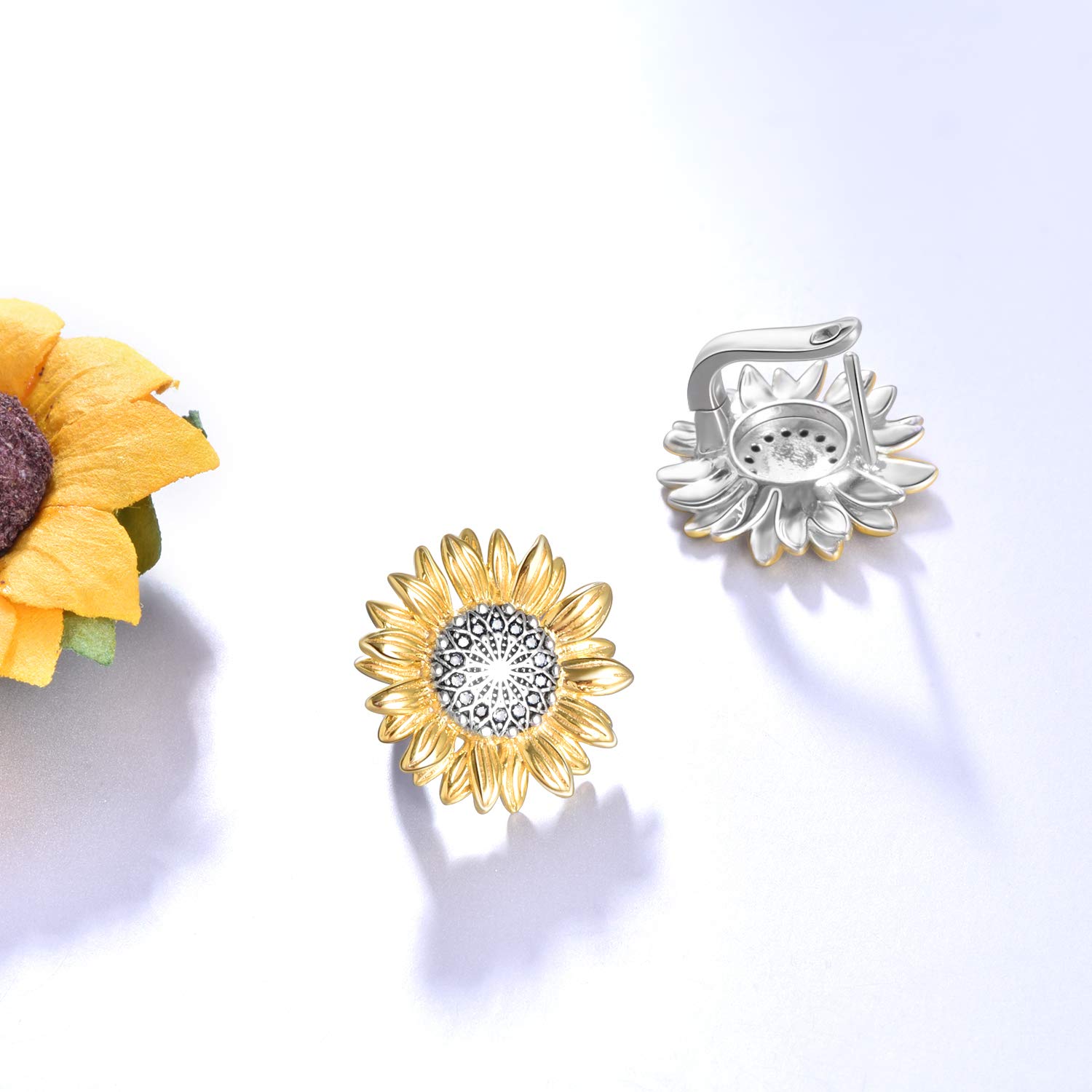 Sunflower Hoop Earrings for Women - Sterling Silver & Gold Plated Dainty Floral Jewelry - Perfect Valentine's Day, Birthday Gift for Wife, Daughter, Mom | Everyday Wear & Special Occasions