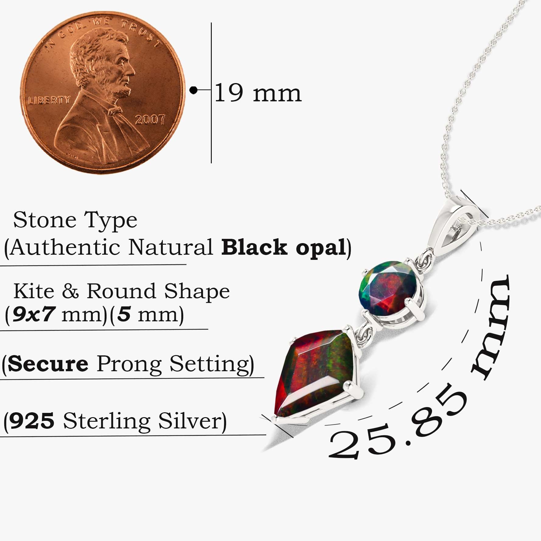 Natural Black Opal Dual Stone Long Chain Pendant Necklace for Women - Elegant Jewelry Gift for Birthday, Anniversary & Special Occasions