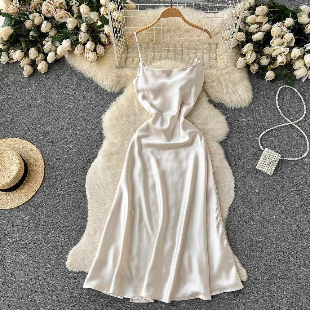 Elegant French Satin Mermaid Dress for Women - Summer Mid-Length Formal Evening Gown with Sexy Silhouette | Perfect for Weddings, Cocktail Parties, and Special Occasions