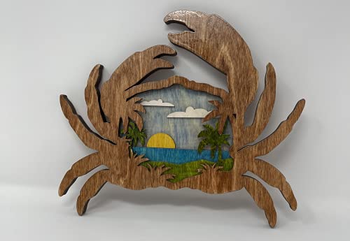 Rustic Crab Layered Beach Sign - Coastal Wood Wall Hanging Plaque for Home Decor | Perfect for Beach House, Bathroom, Porch & Coastal-Themed Interior Design