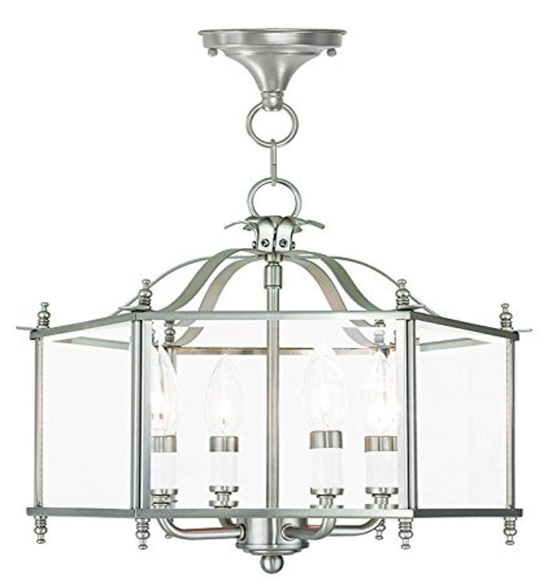 Livex Lighting 4398-91 Livingston 4-Light Convertible Hanging Lantern/Ceiling Mount Fixture - Brushed Nickel Finish - 15.5