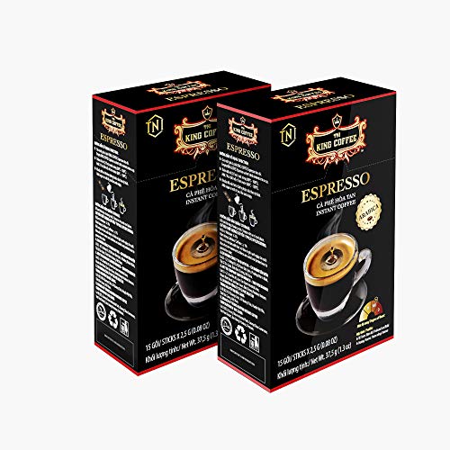 King Coffee Espresso Instant Coffee Vietnamese Arabica Medium Roast - 15 Sticks (2.5g Each) 2-Pack | Perfect for Office, Travel & Home Brewing