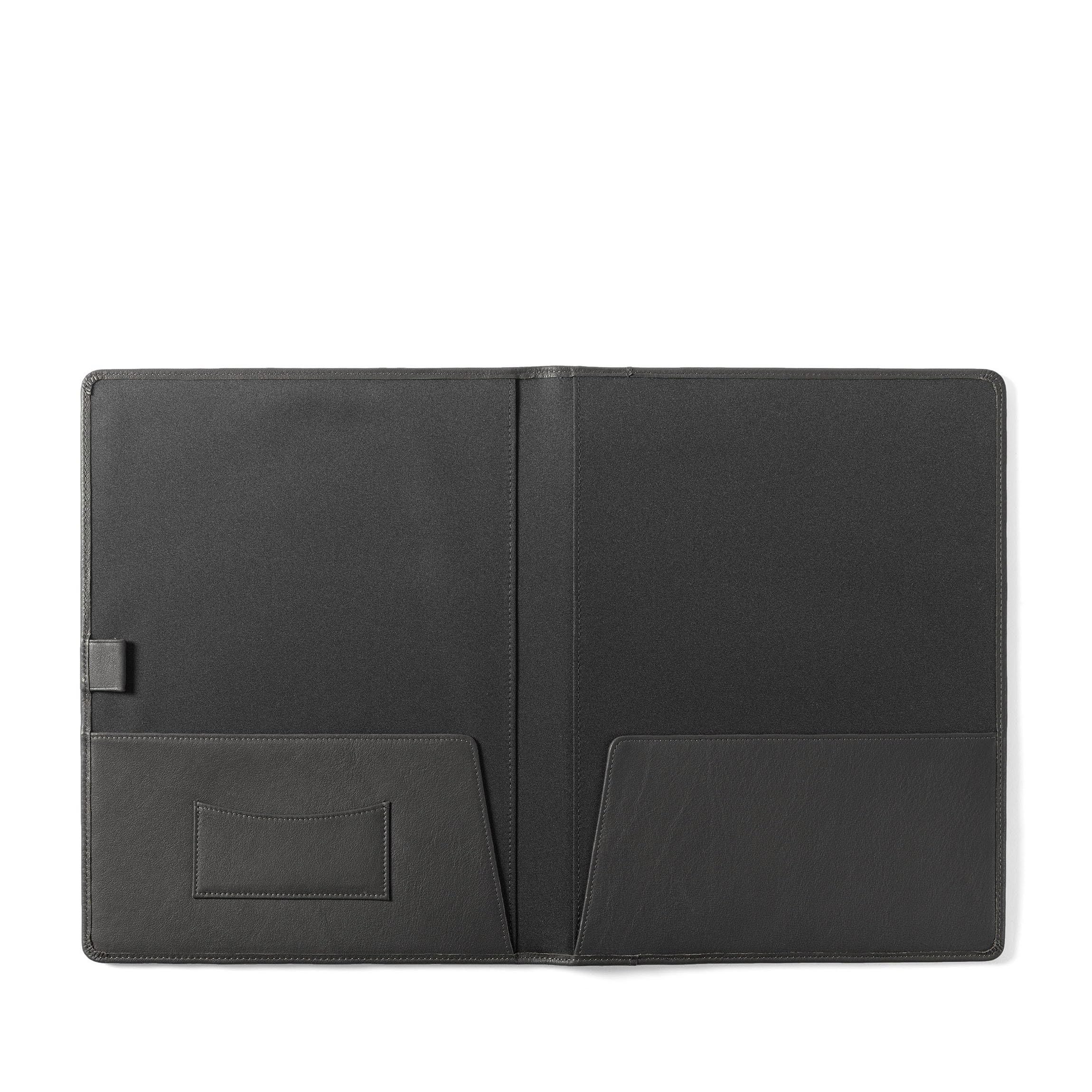 Premium Leatherology Black Onyx Leather Folder with Multiple Pockets & Pen Holder - Perfect for Business Meetings, Office Organization & Professional Document Storage