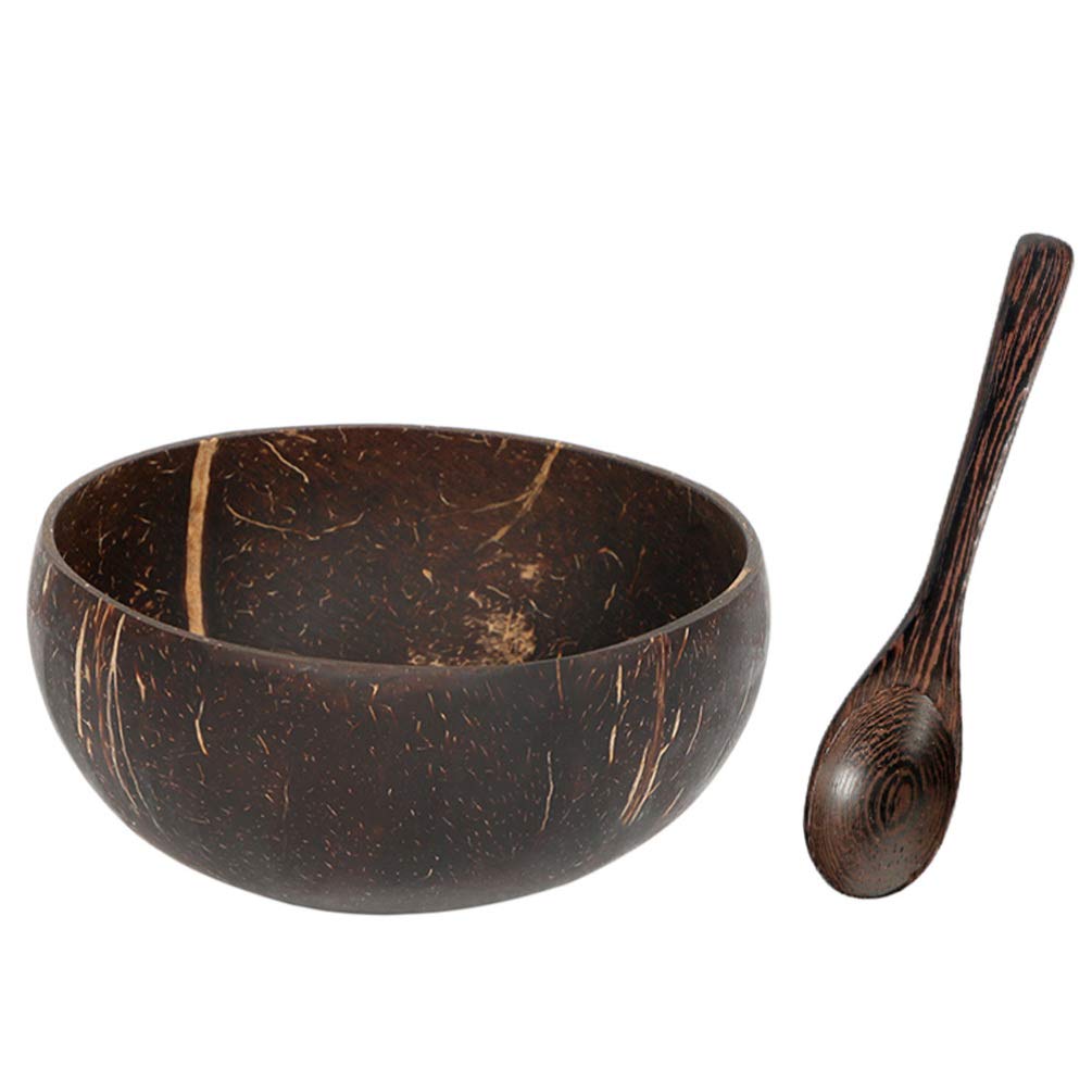 DOITOOL Wooden Salad Bowl Set with Spoon - Kitchen & Breakfast Serving Bowls for Nuts, Smoothie, Decor