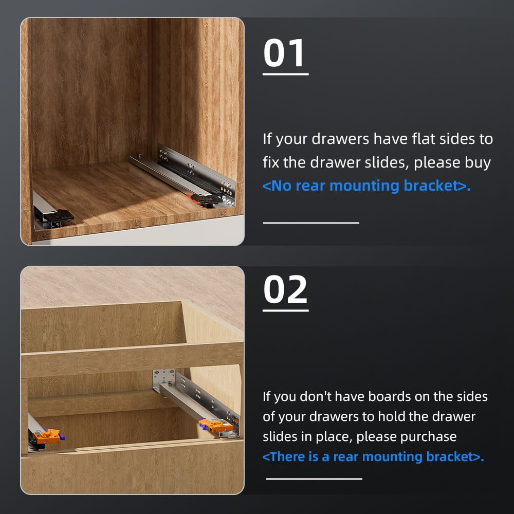 15 Inch Soft Close Drawer Slides - Full Extension Concealed Rails with Brackets - 80 lb Load Capacity - Heavy Duty Cabinet Hardware for Kitchen, Office & Furniture Installation (1 Pair)