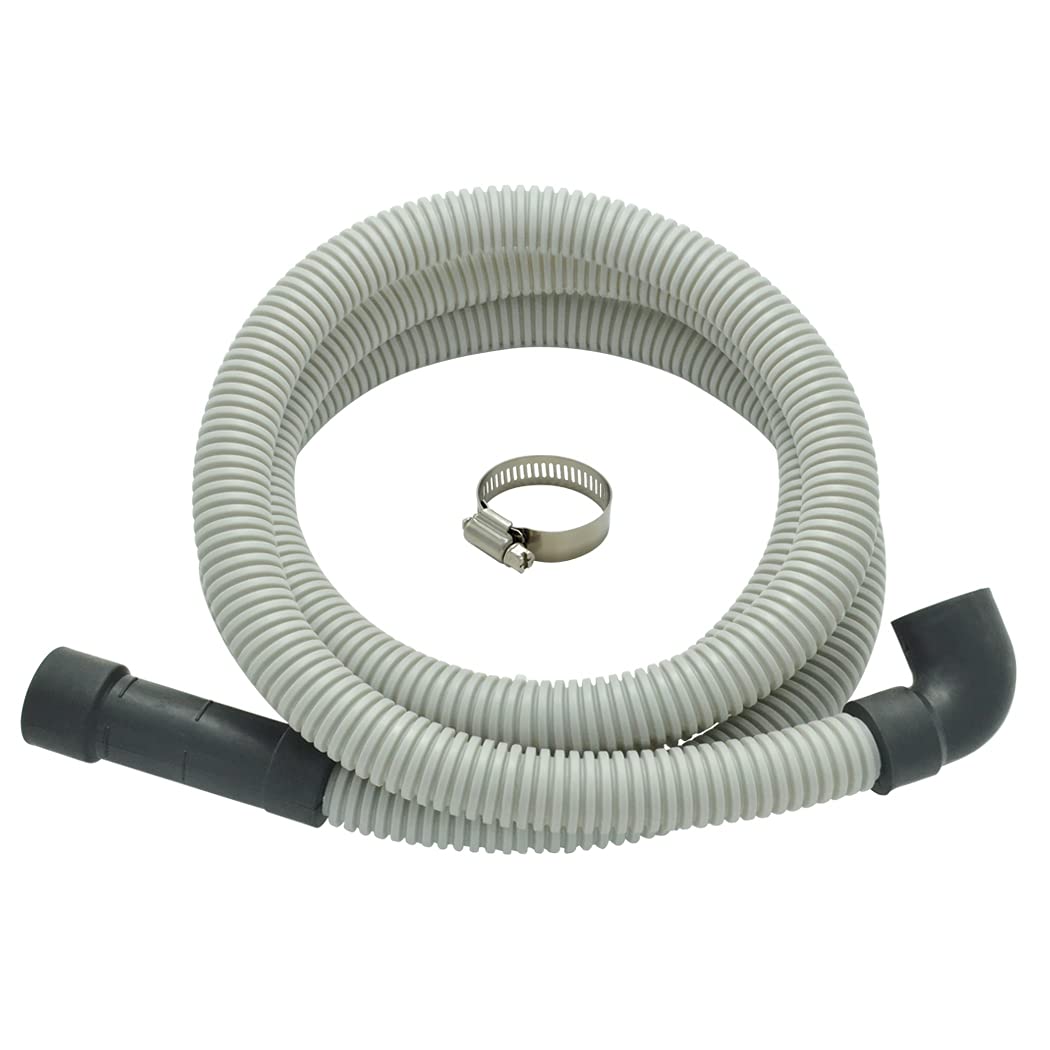 Universal Dishwasher Drain Hose with Elbow - 8 Ft Flexible Corrugated Discharge Hose Replacement with Clamp | Compatible with Most Dishwashers | Ideal for Kitchen Appliance Repair and Installation