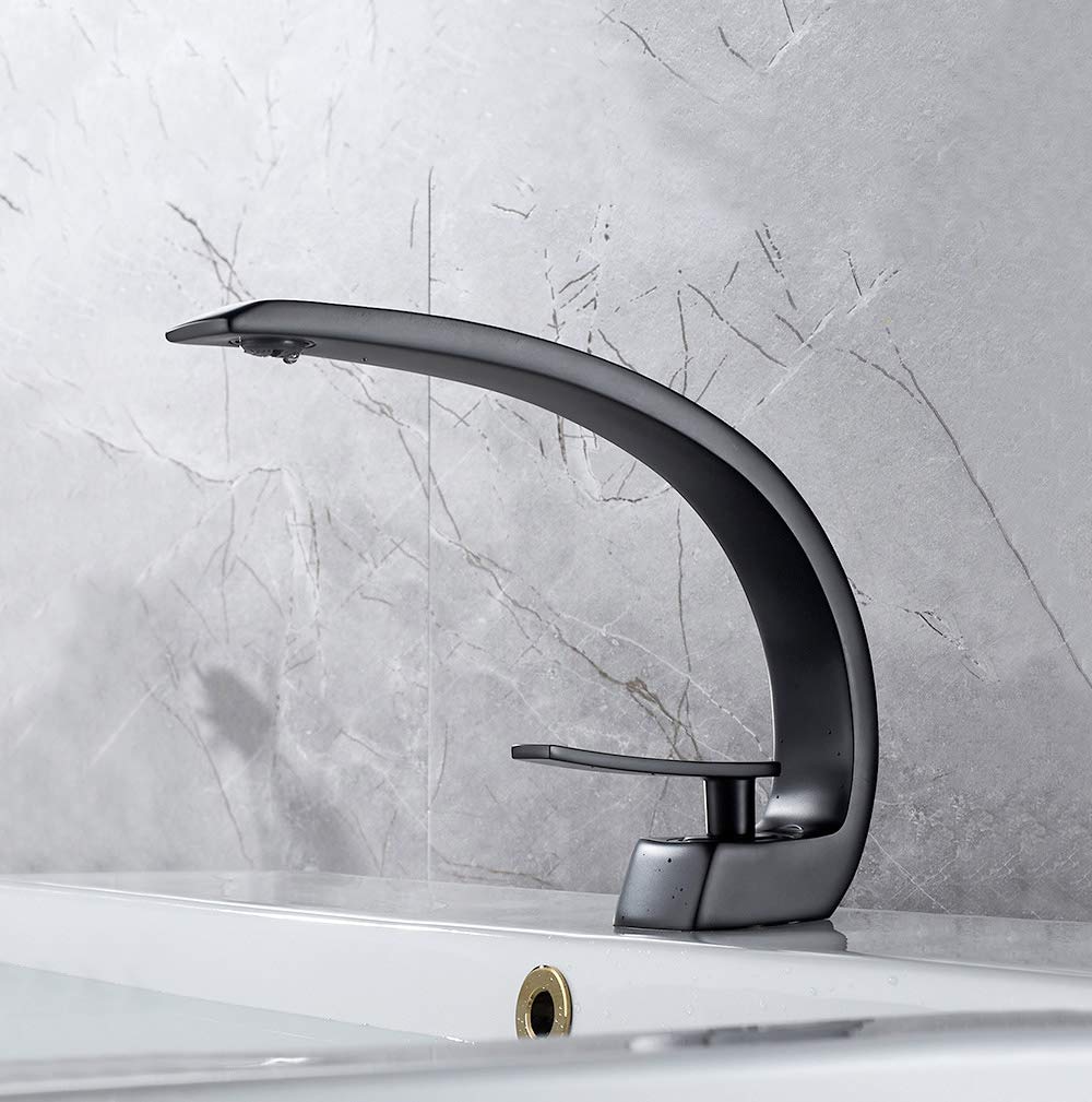 Single Handle Matte Black Bathroom Sink Faucet - Deck Mount Lavatory Faucet for Vanity Sink | Perfect for Modern Bathroom & Powder Room Renovations