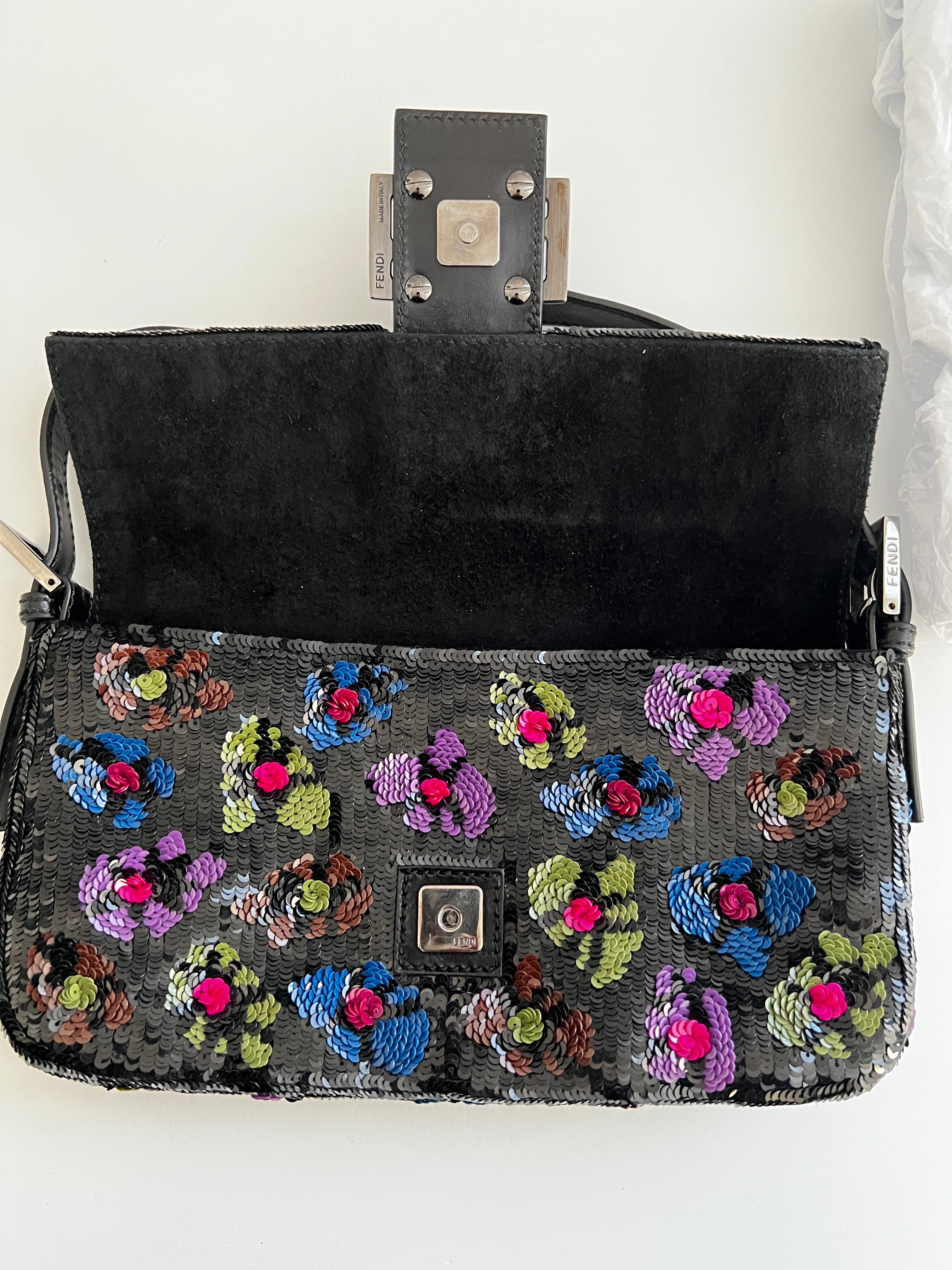 Fendi Floral Sequin Baguette Bag - Luxury Designer Crossbody Purse for Women | Perfect for Parties, Weddings & Evening Events