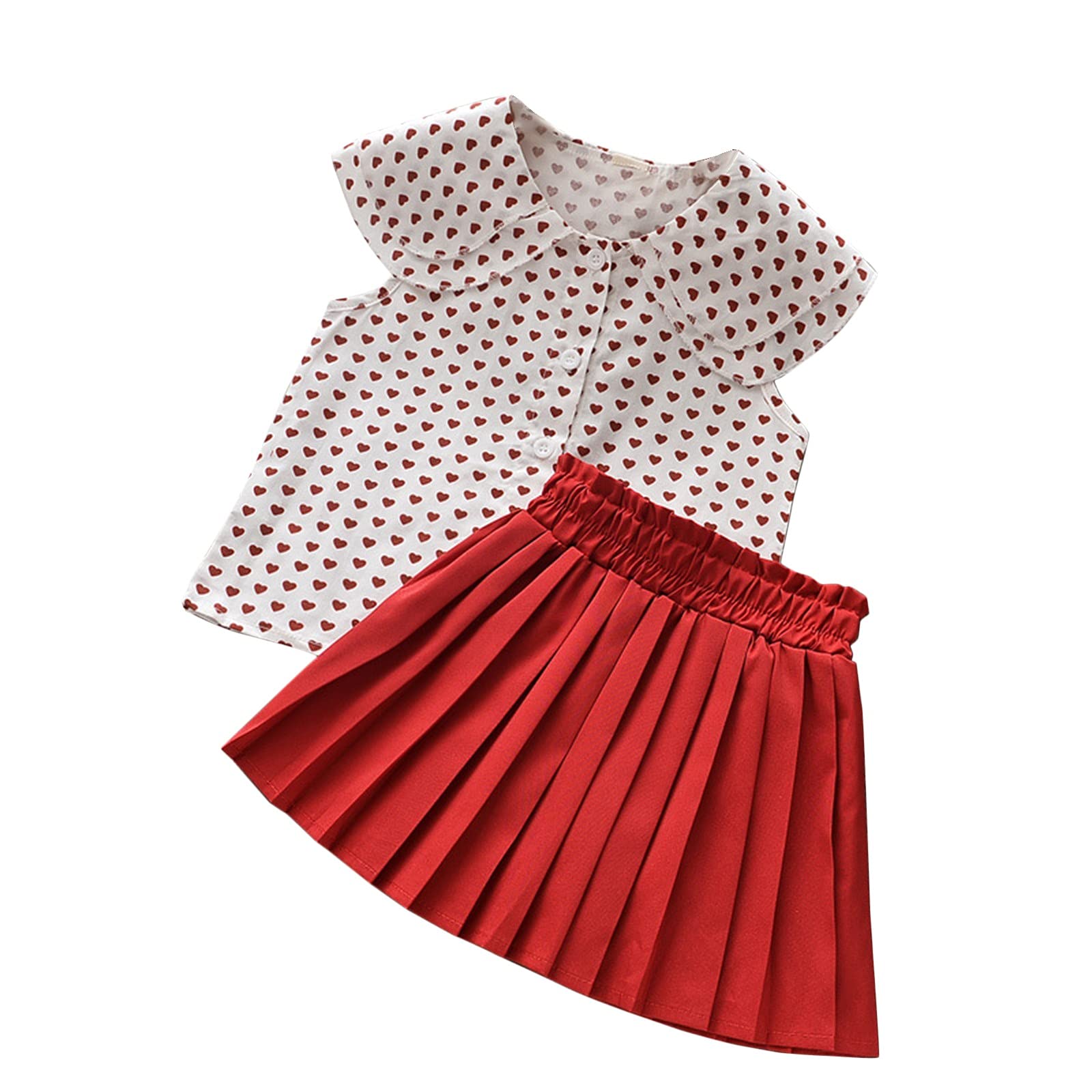 Trendy Girls Outfits for Teens - Printed Skirt & Sleeveless T-Shirt Top Set + Folding Accessories | Cute Baby Kids Clothes for School, Playdates & Summer Outings