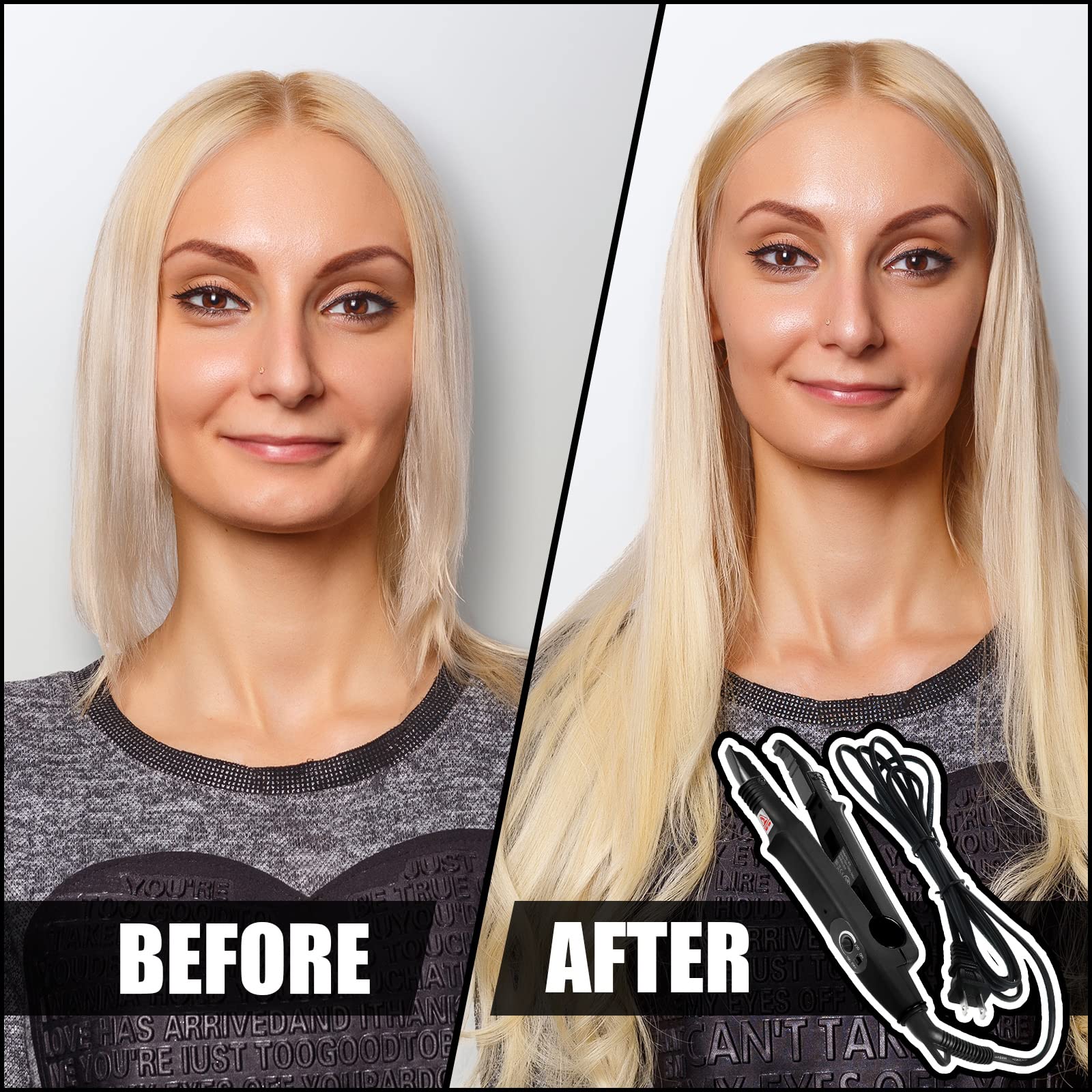 Professional Hair Extensions Fusion Heat Iron Connector Wand - US Plug - Includes 2 Bags Keratin Glue Granule Beads (A Head, Black) - Perfect for Salon Styling & DIY Hair Extensions at Home