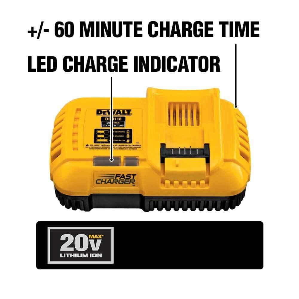 DEWALT DCB118 20V MAX/FLEXVOLT Lithium-Ion Battery Charger with Fan Cooling & Fast Charging - Power Tool Battery Charger for Cordless Drills, Saws & More - Perfect for Construction Sites & DIY Projects