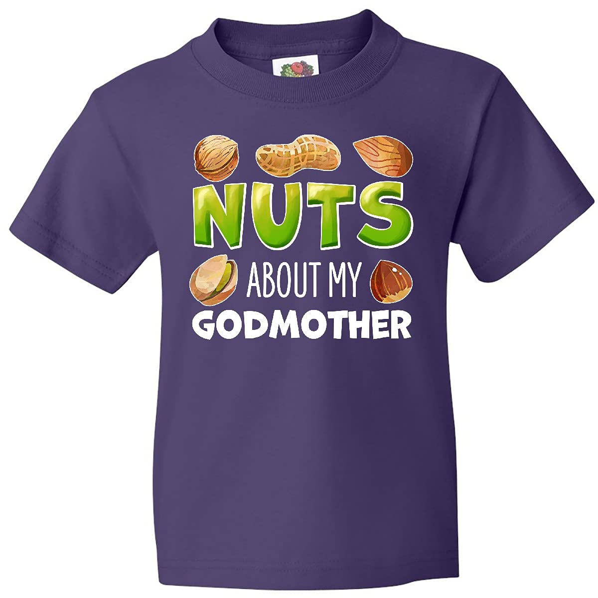 Inktastic Nuts About My Godmother Peanut Almond Pistachio Youth T-Shirt - Cute Funny Graphic Tee for Kids & Teens - Perfect for Family Reunions, Birthday Gifts & Casual Wear