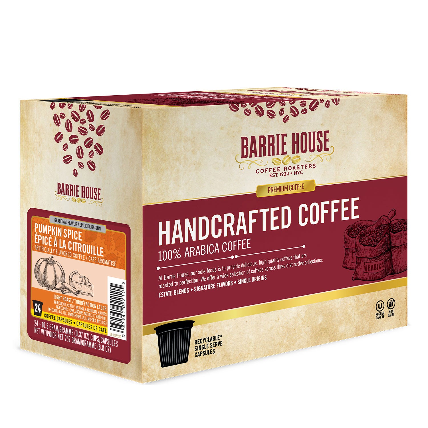 Barrie House Pumpkin Spice K-Cup Pods - 24 Count Single Serve Coffee for Keurig Brewers | Perfect for Fall Mornings, Office Coffee Breaks & Cozy Evenings