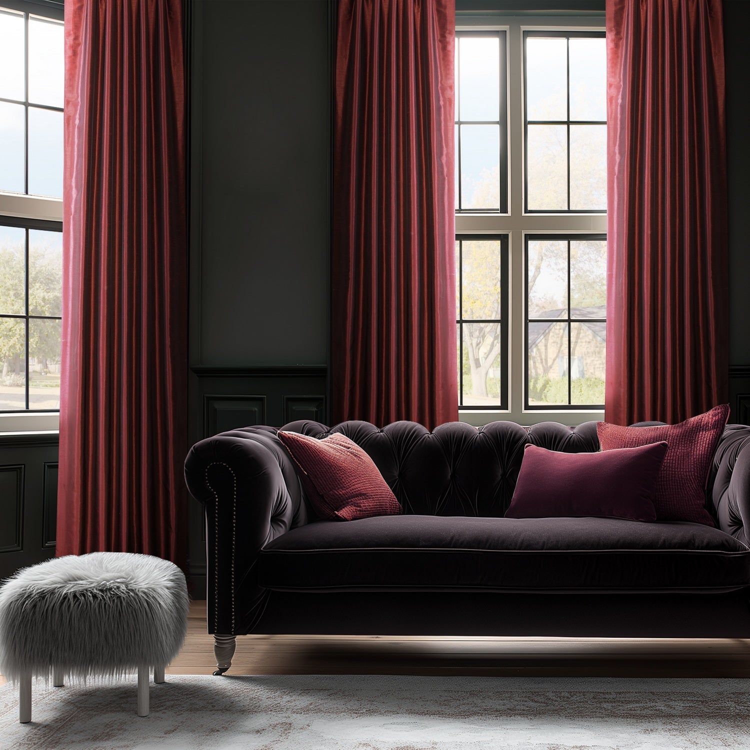 Ruby Vintage Textured Faux Dupioni Silk Custom Curtains - Elegant Window Drapes for Living Room, Bedroom & Dining Room Decor
