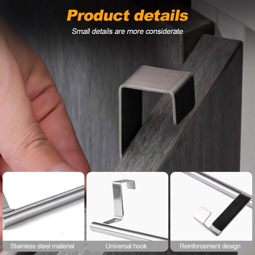 No-Drill Over The Cabinet Towel Holder - 2024 New Silver Dish Towel Rack (2 Pack) for Kitchen, Bathroom & Pantry - Fits All Standard Cabinets & Doors Up to 0.8