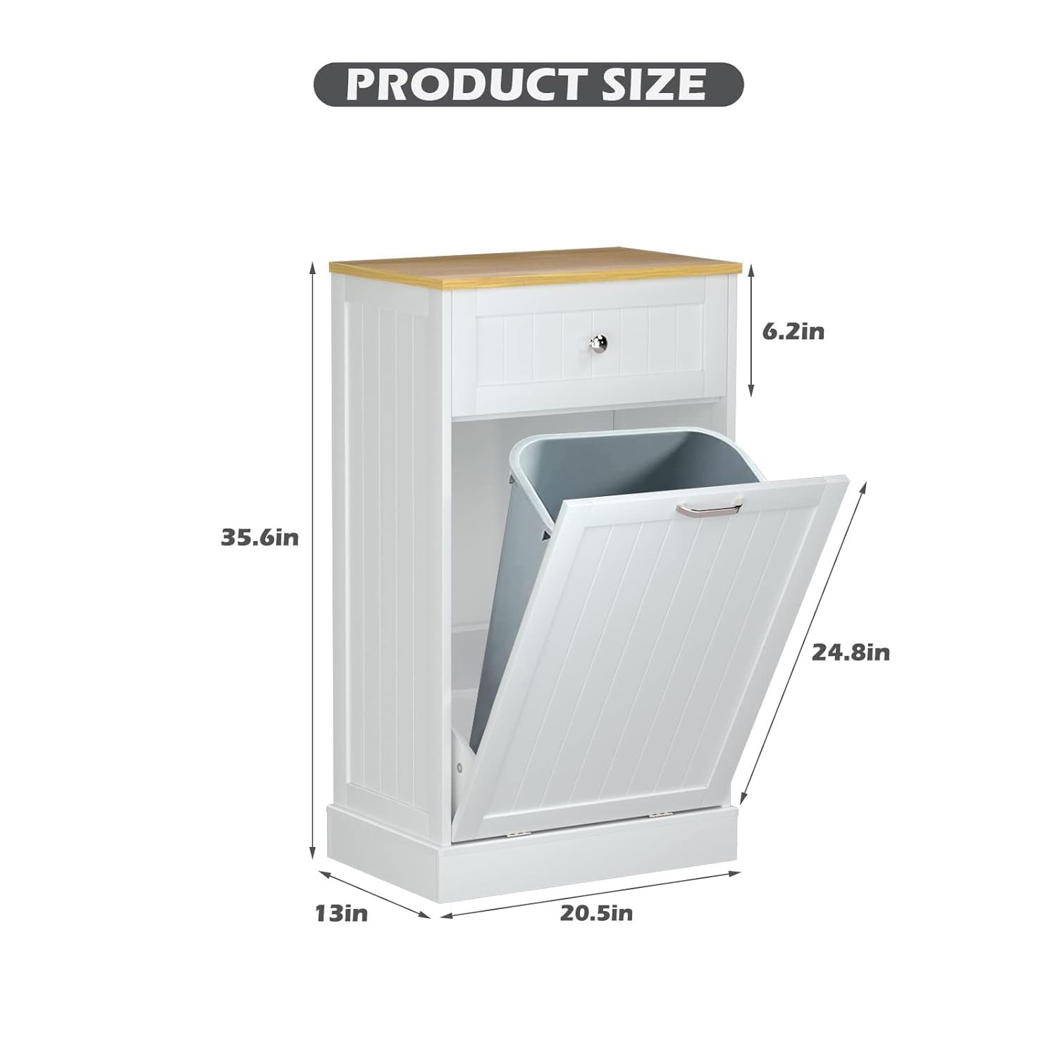 GAZHOME 10 Gallon Tilt-Out Trash Cabinet - Upgraded Wooden Free-Standing Recycling Bin with Hideaway Drawer (White) | Perfect for Kitchen, Bathroom & Office Waste Management