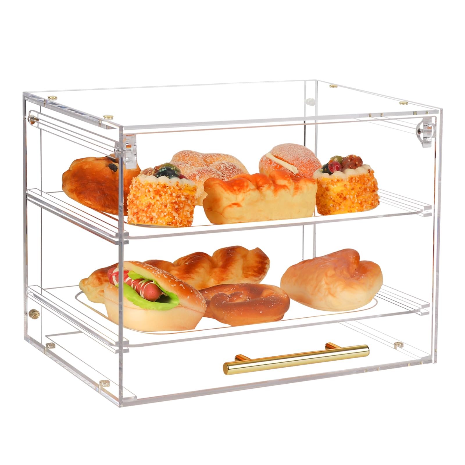 2-Tier Acrylic Bread Display Case with Front Door - Large Pastry & Cake Showcase for Bakery, Donuts, Sourdough Bread - Perfect for Countertop Display in Bakeries, Cafes, and Home Kitchens
