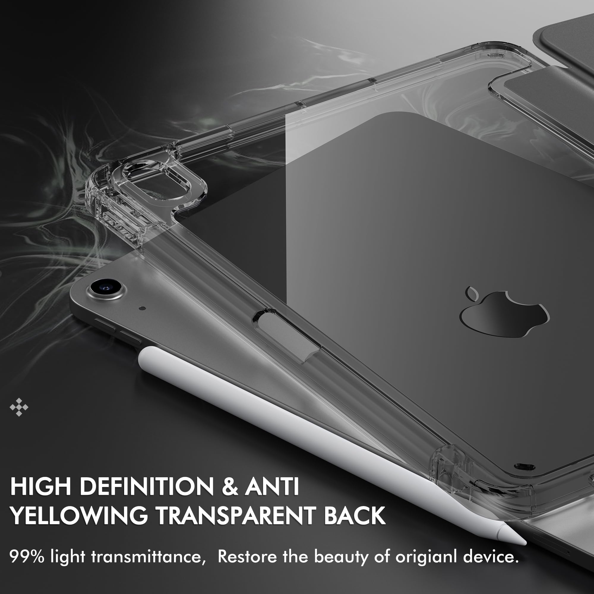 INFILAND iPad Air 11 inch Case (2024 M2/2025 M3) & iPad Air 10.9 inch Case (7th/6th/5th/4th Gen) - Clear Back Shockproof Cover with Pencil Holder - Grey | Perfect for Work, School & Travel Protection