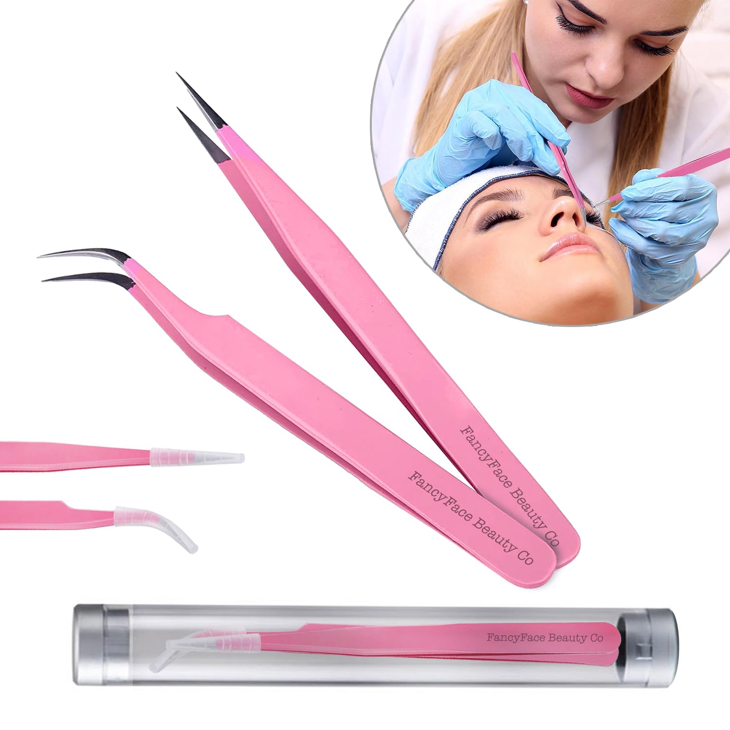 Professional 2-Piece Straight & Curved Tip Eyelash Extension Tweezers Set - Premium Stainless Steel False Eyelash Application Tools - Perfect for Salon, Home Use & DIY Lash Extensions