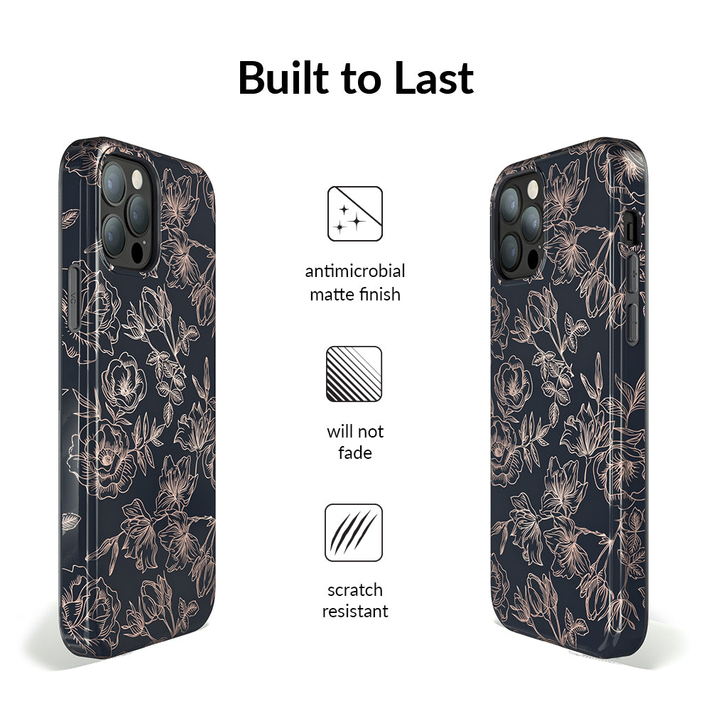 Elegant Floral Rose Gold iPhone Case - Stylish Protective Cover for iPhone 11/12/13/14/15 Pro Max - Perfect for Everyday Use, Office & Special Occasions