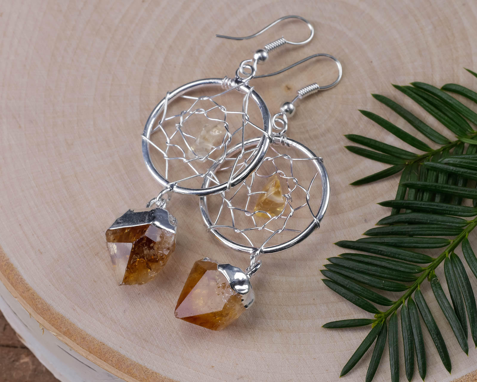 Dream Catcher Earrings with CITRINE Crystal - Handmade Bohemian Statement Jewelry for Women - Healing Stones & Spiritual Gifts - Perfect for Festivals, Yoga & Meditation