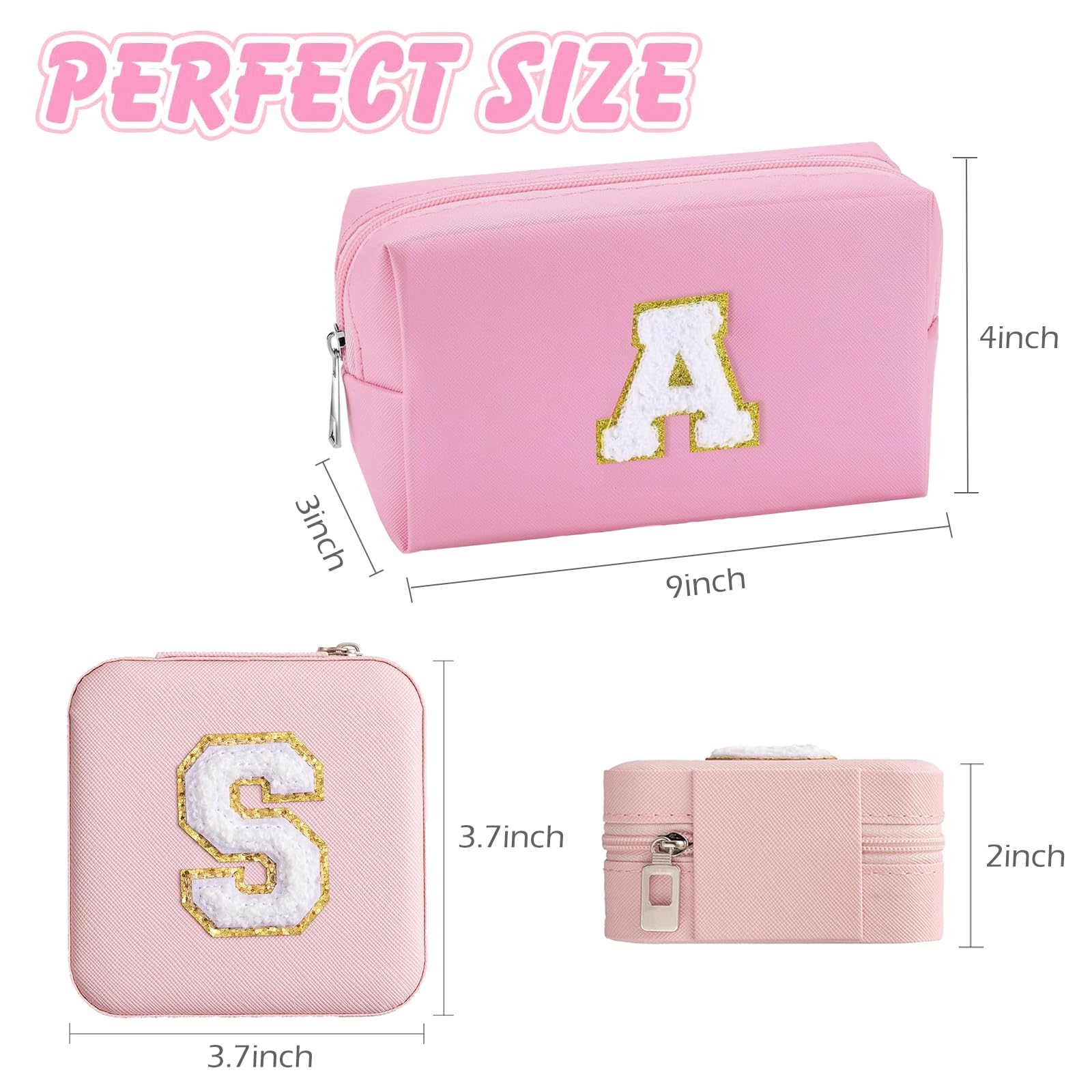8PCS Personalized Initial Gifts for Women - Monogrammed Makeup Bag, Travel Jewelry Box & Letter Keychain Set - Perfect Birthday Gifts for Wife, Bridesmaids & Teen Girls - Ideal for Travel, Weddings & Special Occasions