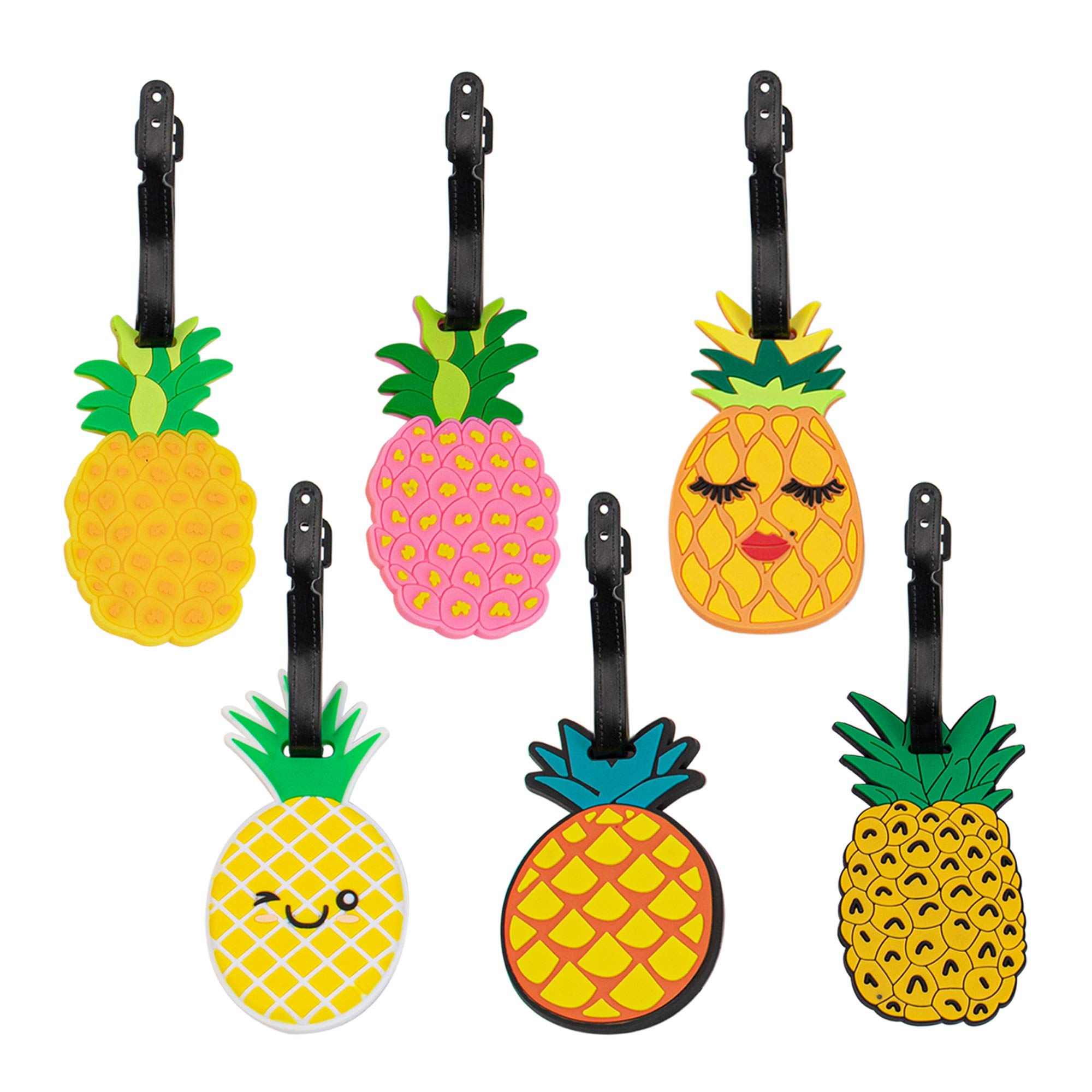 6 Pack Pineapple Fruit Silicone Luggage Tags - Colorful Travel ID Labels & Name Card Holders for Suitcases - Perfect for Vacation, Cruise & Airplane Travel Accessories
