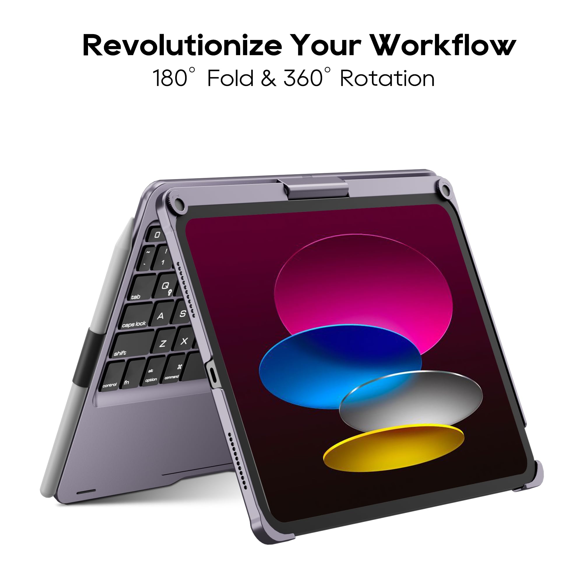 360° Rotating Keyboard Case for iPad 11th Gen 2025 (A16) & iPad 10th Gen (10.9-inch) - Backlit RGB Keyboard, Multi-Touch Trackpad, Pencil Holder & Protective Cover in Metallic Purple | Perfect for Work, Study & Creative Projects