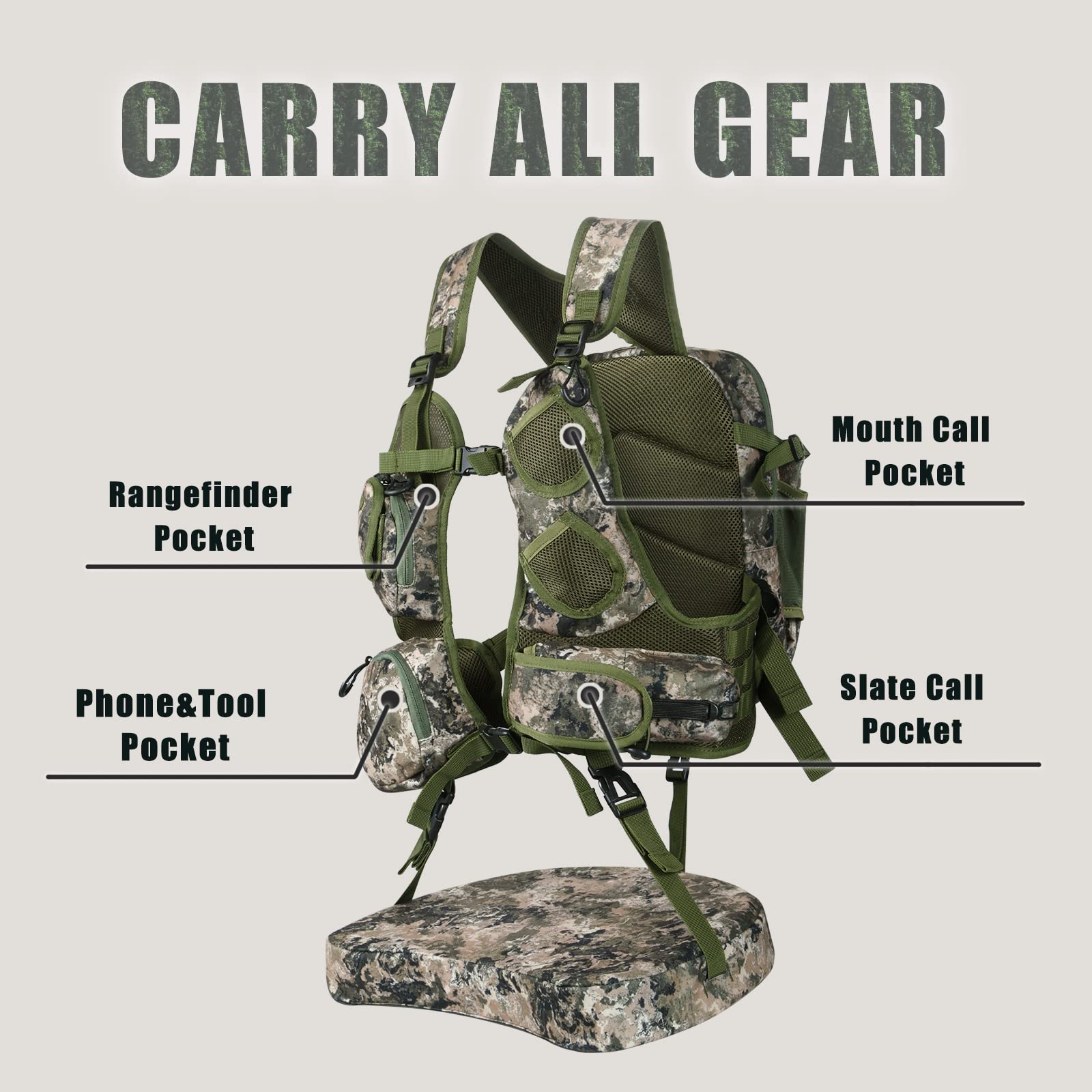 **Turkey Hunting Vest with Seat Cushion & Game Pouch – Lightweight, Durable & Comfortable for Outdoor Hunting | Perfect for Turkey Season, Field Hunting & Outdoor Adventures**