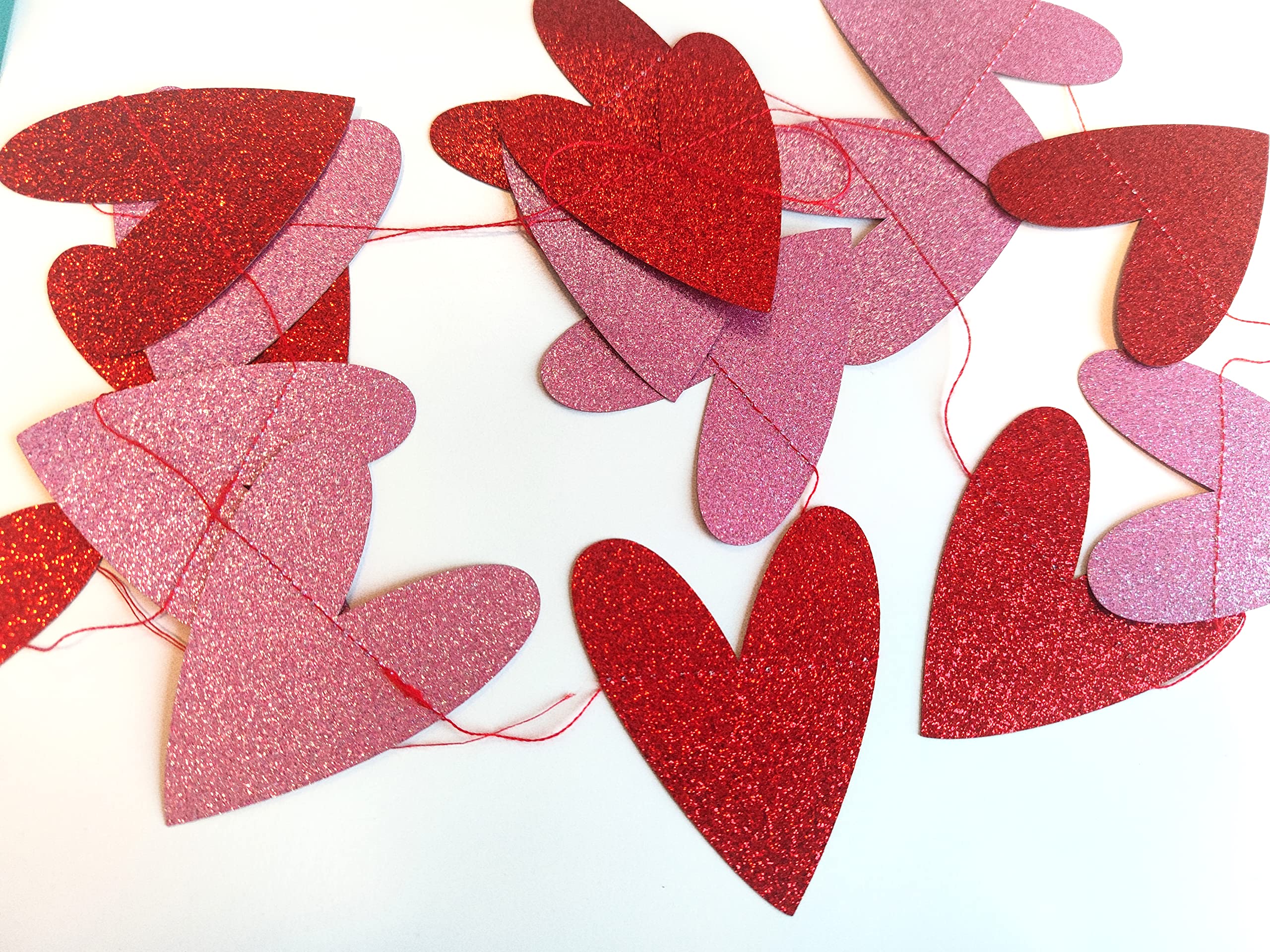 Red Glitter Happy Galentine's Day Banner & Valentine's Heart Garland Decor - Perfect for Galentine's Parties, Valentine's Wedding, Anniversary Celebrations & Romantic Home Decor