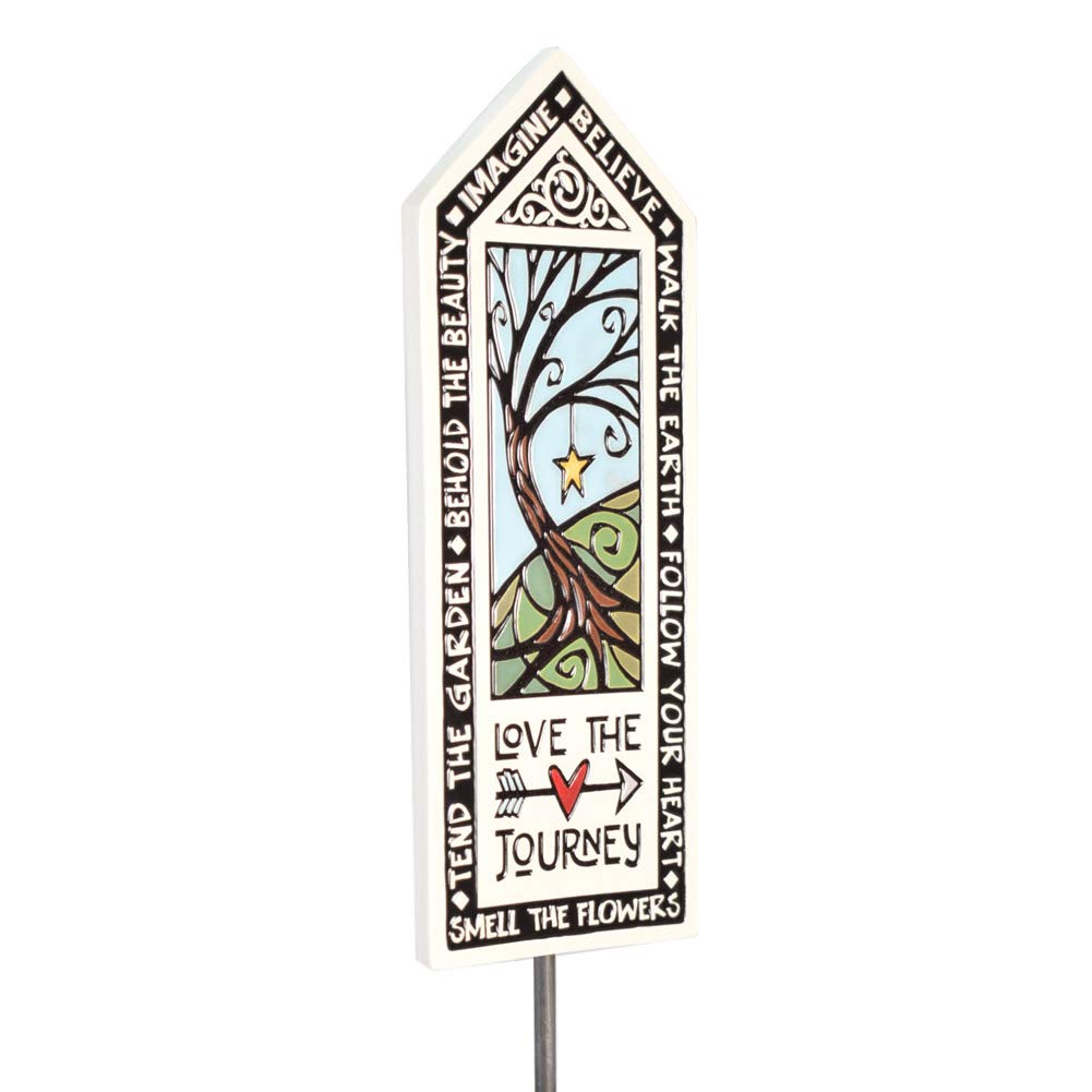 Handcrafted Ceramic Art Tile Garden Stake with 'Love The Journey' Quote – American Made for Outdoor Decor & Inspirational Landscaping