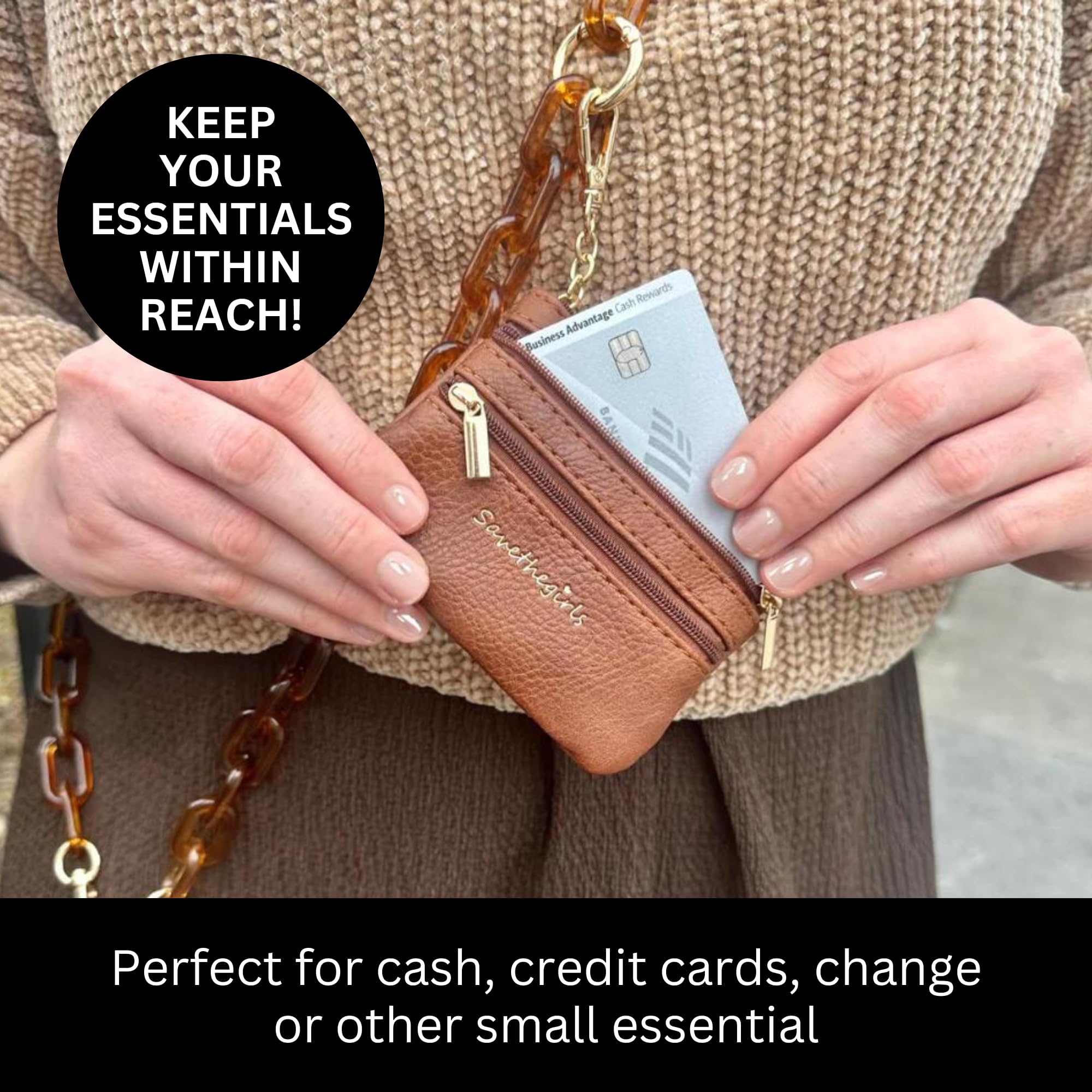 Clip and Go Phone Lanyard with Pouch (White & Gold) - Adjustable Crossbody Strap for Women, Hands-Free Phone Holder with Wallet - Perfect for Shopping, Travel, and Everyday Use