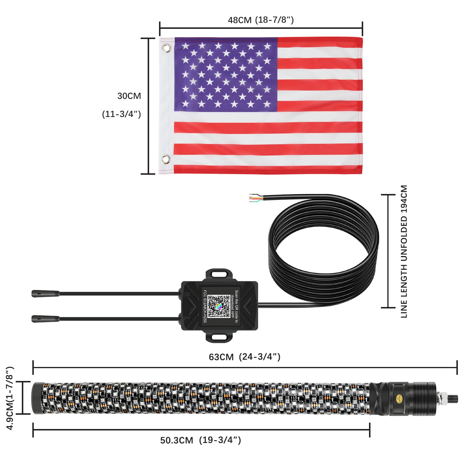 DREAMIZER 2PCS 2FT Fat Whip LED Lights - 360° Spiral Chase Offroad Warning Lighted Antenna with Turn Signal & Brake Reserving Lights for UTV ATV RZR Can-Am SXS Polaris Offroad Trucks - Perfect for Night Offroading, Trail Riding & Emergency Signaling