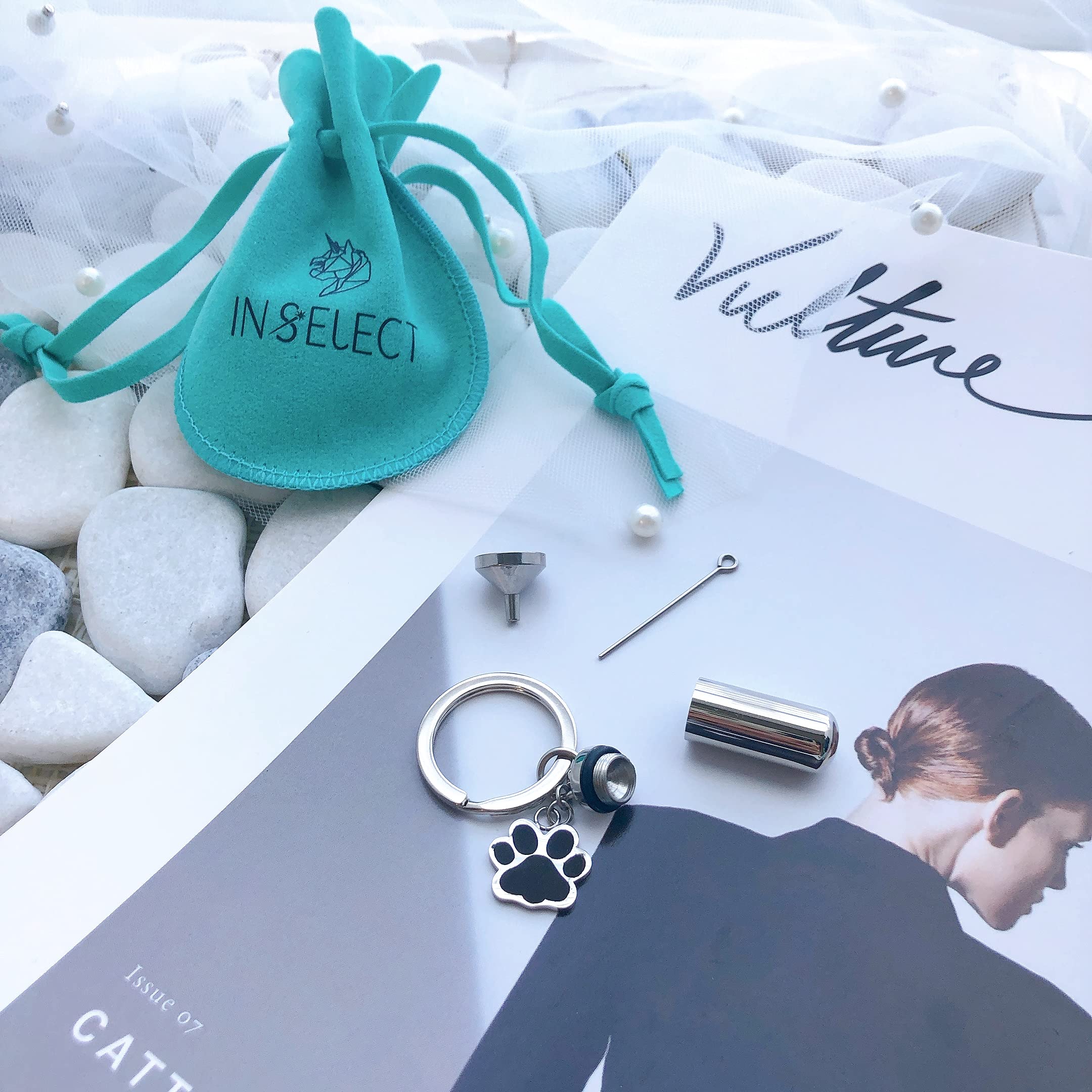 IN SELECT Stainless Steel Memorial Cremation Urn Keychain - Pet Ashes Keepsake Pendant for Dogs & Cats | Silver Cylinder Locket for Lost Loved Ones | Perfect for Grieving, Remembrance & Everyday Wear