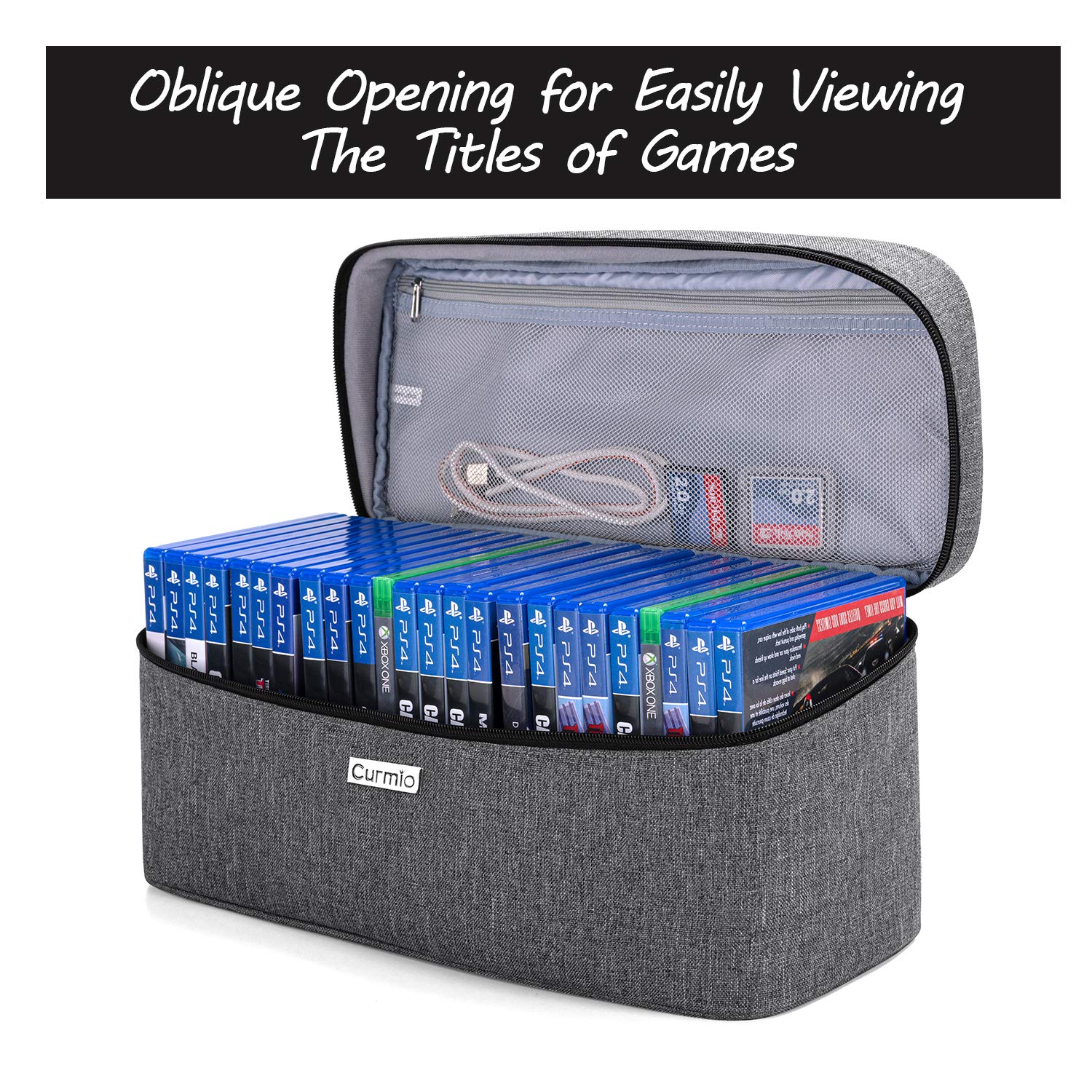 CURMIO Universal Game Disc Storage Bag - Holds 24 Discs, Portable Carrying Case for PS5, PS4 Pro, PS3, Xbox Series X/S & Xbox One (Gray) - Perfect for Travel, Gaming Parties & Organized Storage