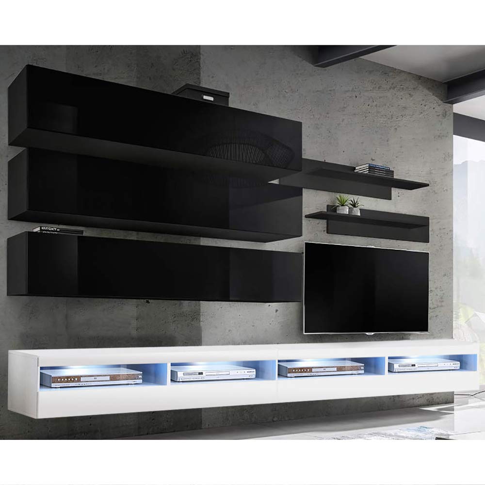 Modern Floating TV Stand with Storage & LED Lights - Wall-Mounted Entertainment Center for Bedroom & Living Room - Space-Saving Media Console with Shelves (Black/White) - Perfect for Small Apartments & Home Theater Setup