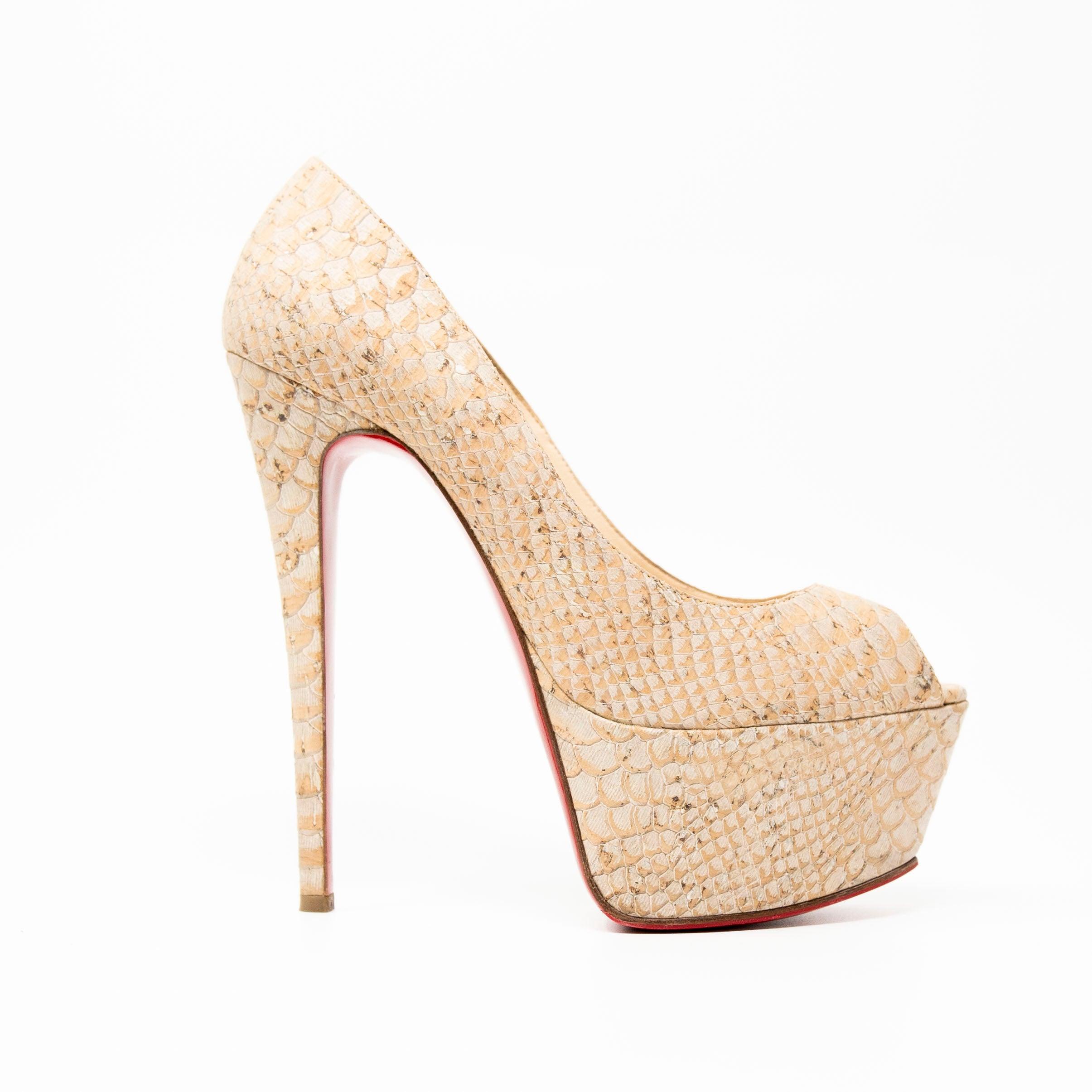 Christian Louboutin Beige Snake Print Lady Peep Toe Pumps Size 40.5 - Elegant High Heels for Women, Perfect for Parties, Weddings & Evening Events