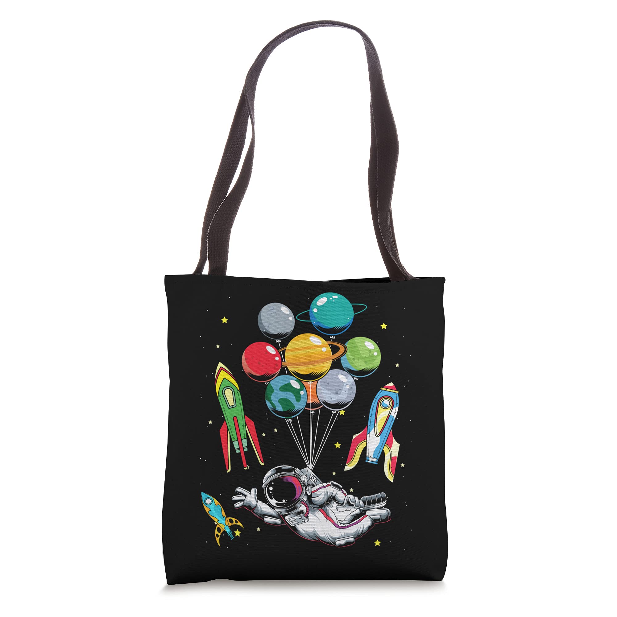 Outer Space Rocket Planets Balloons Future Astronaut Kids Tote Bag - Fun Galaxy Themed Reusable Shopping Bag for School, Birthday Parties & Space Enthusiasts