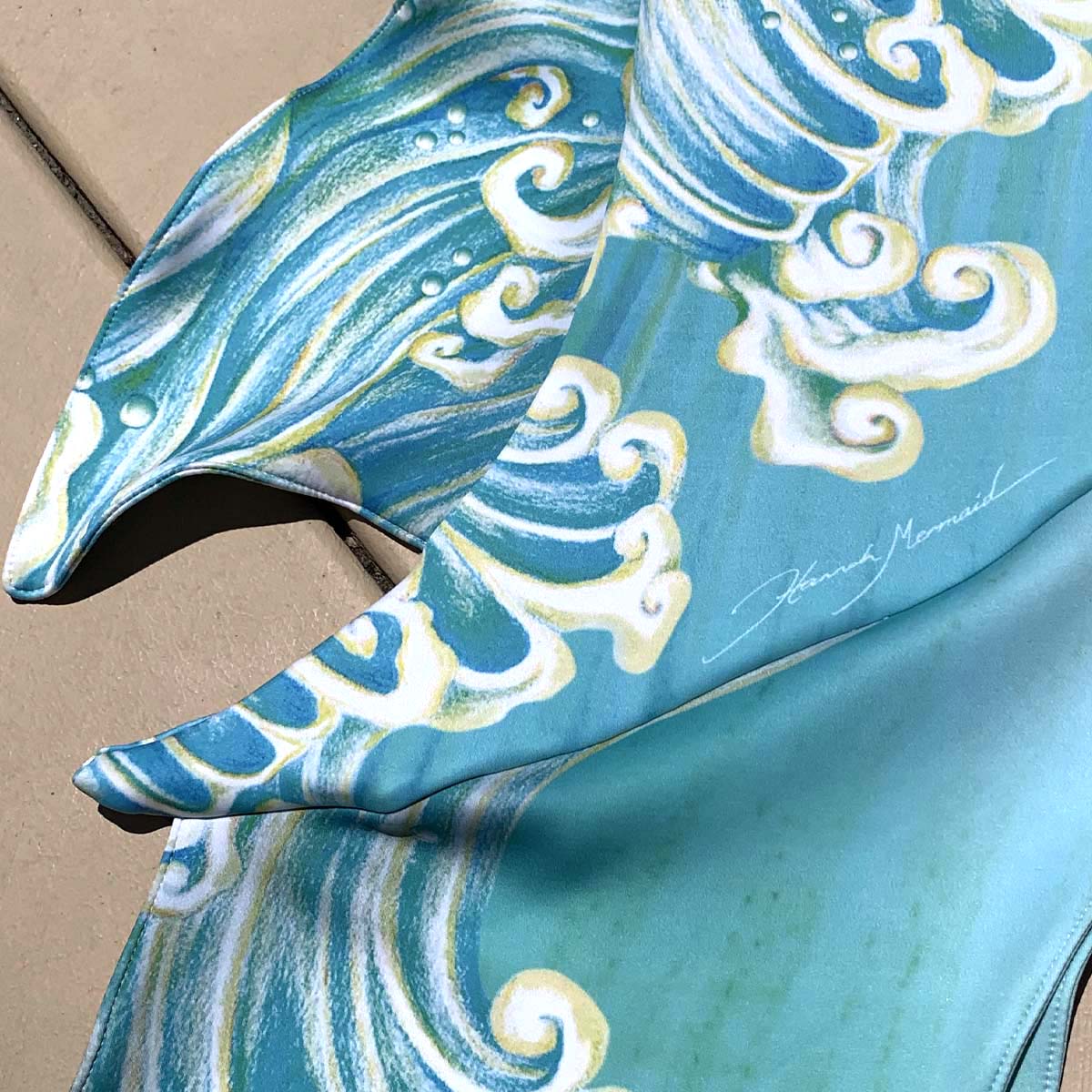 Hannah Mermaid Golden Wave GalleryTail Swimsuit by Cape Cali - Elegant Mermaid Tail for Swimming, Underwater Photography, and Costume Parties