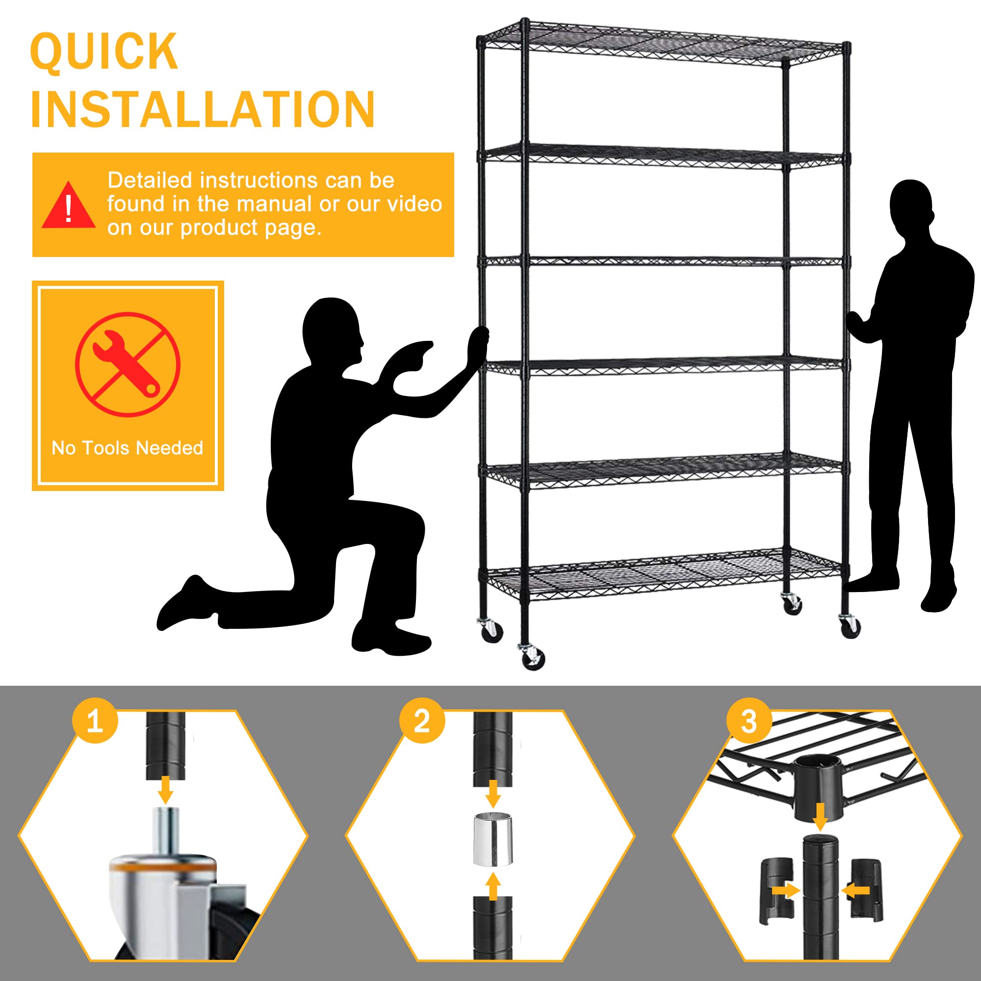 PIKAQTOP 6-Tier Heavy Duty Metal Shelving Unit - 2100LBS Capacity Adjustable Wire Rack for Kitchen, Garage & Pantry Storage | Commercial-Grade Shelves with Wheels & Leveling Feet | Perfect for Home Organization, Warehouse & Retail Use