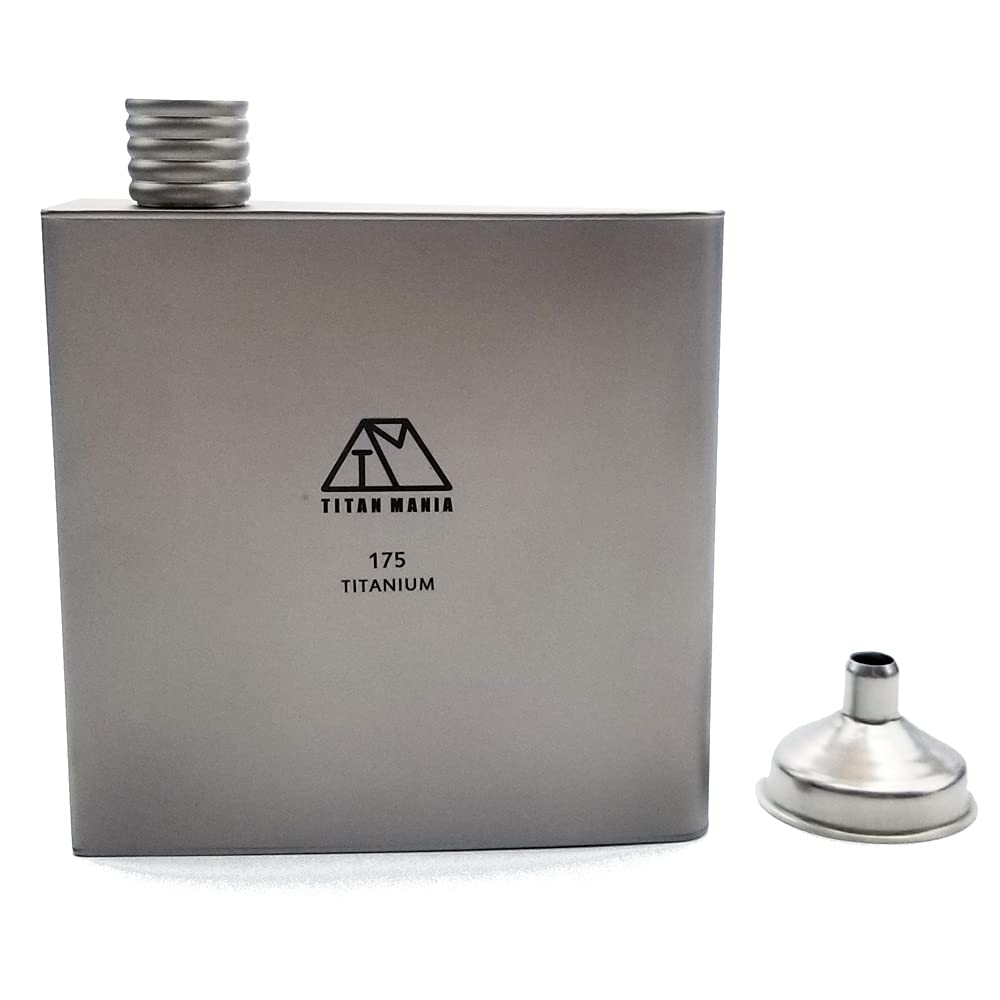 Premium Titanium Hip Flask 175ml with Funnel & Skittle - Ultra Lightweight, Leakproof, Durable Outdoor Flask for Camping, Hiking, Travel & Gifts - Perfect for Whiskey, Vodka & Liquor Storage