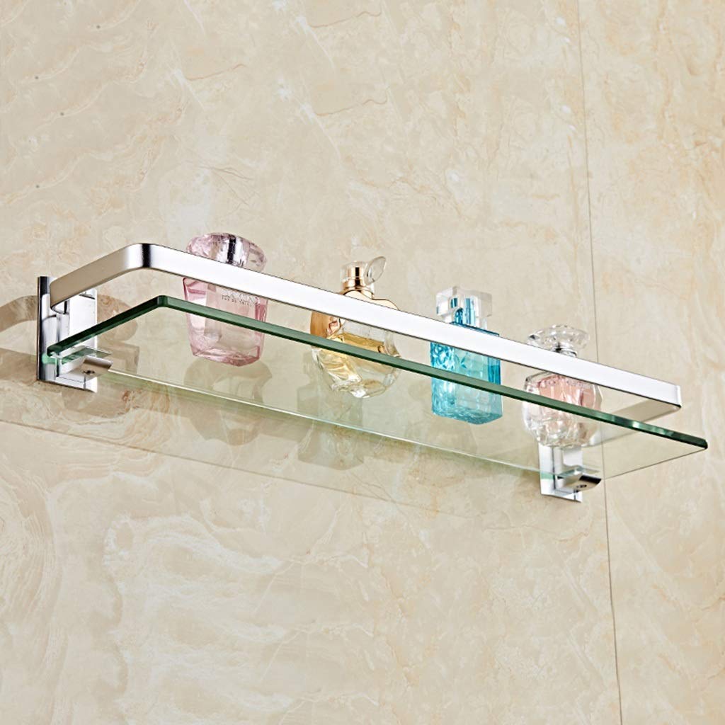 Modern Wall Mounted Glass Bathroom Shelf - Aluminum Frame Space Saving Storage Organizer for Shower, Vanity & Bathroom Decor